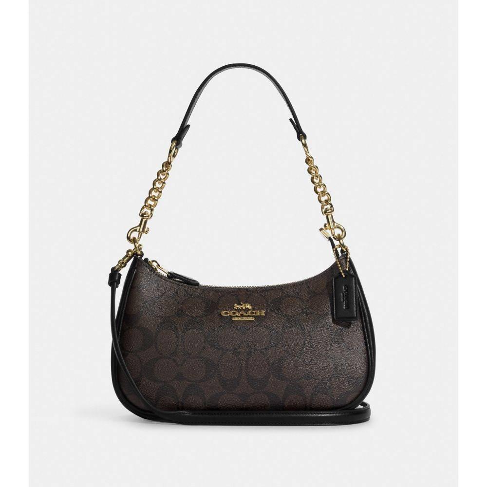 Coach Teri Shoulder Bag In Signature – Gold/Walnut/Black - Sneaker Türkiye