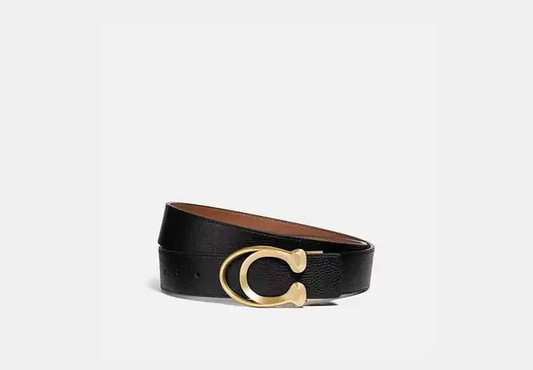 Coach Outline C Buckle Cut-To-Size Belt, 38 Mm – Black/Saddle - Sneaker Türkiye