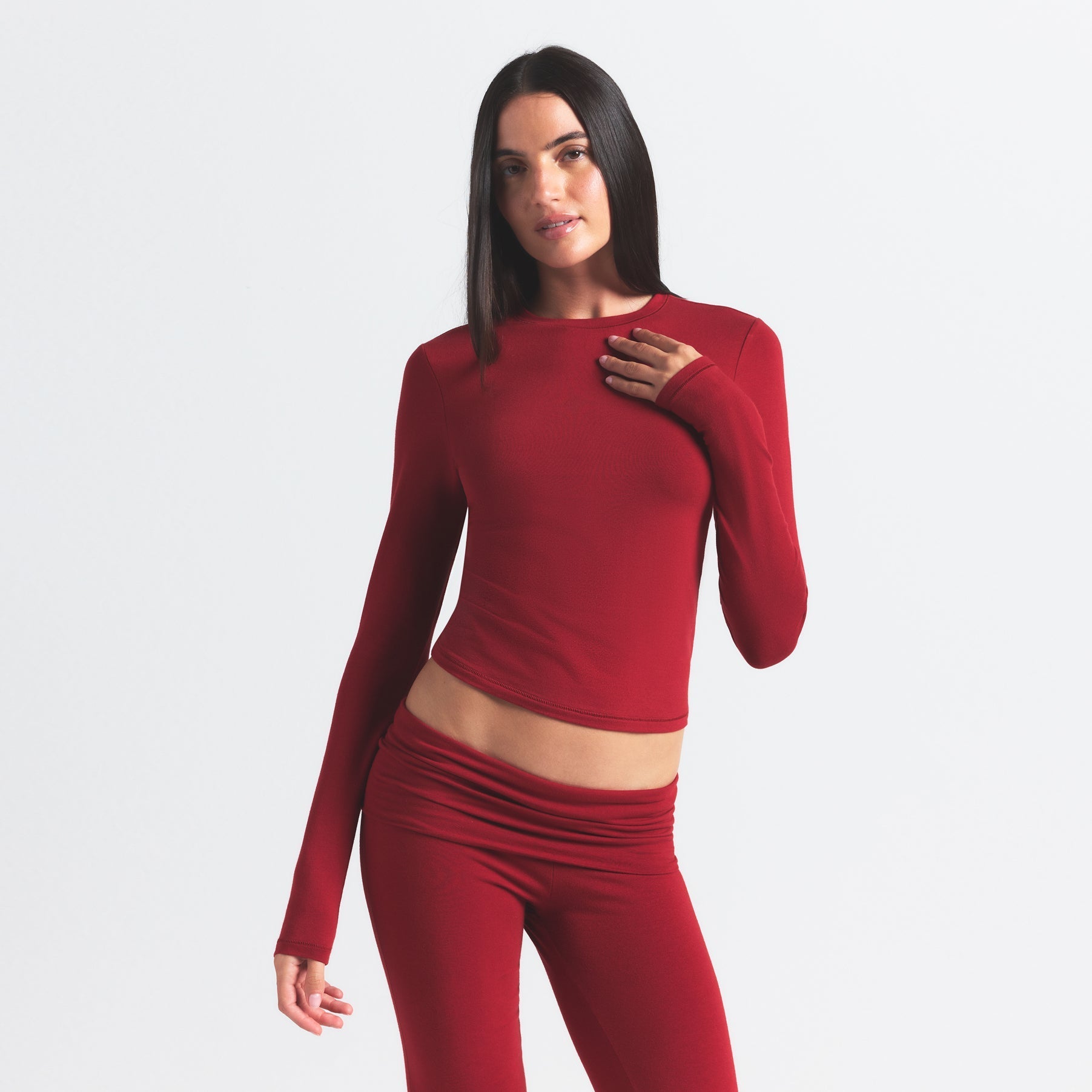 SKIMS COTTON JERSEY LONG SLEEVE T-SHIRT | BRICK - Sneaker Türkiye