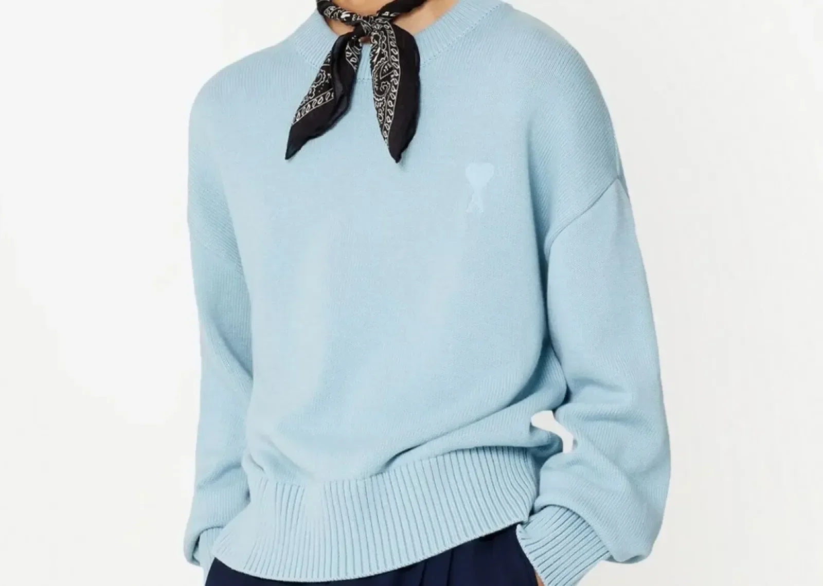 Ami Paris Ami De Coeur Embroidered Sweater Light Blue - Sneaker Türkiye