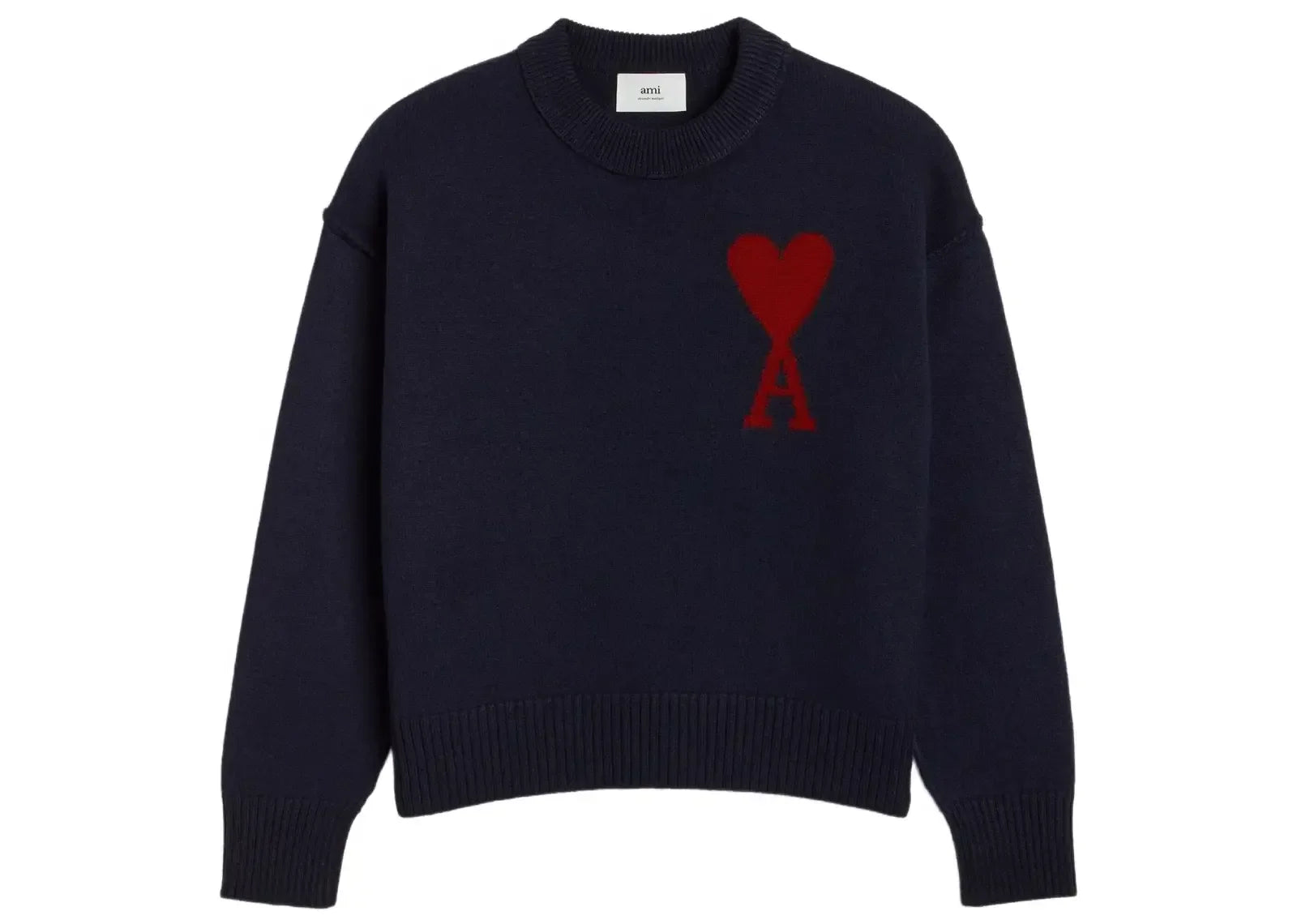 Ami Paris Ami De Coeur Intarsia Logo Jumper Midnight Blue Blood Red - Sneaker Türkiye