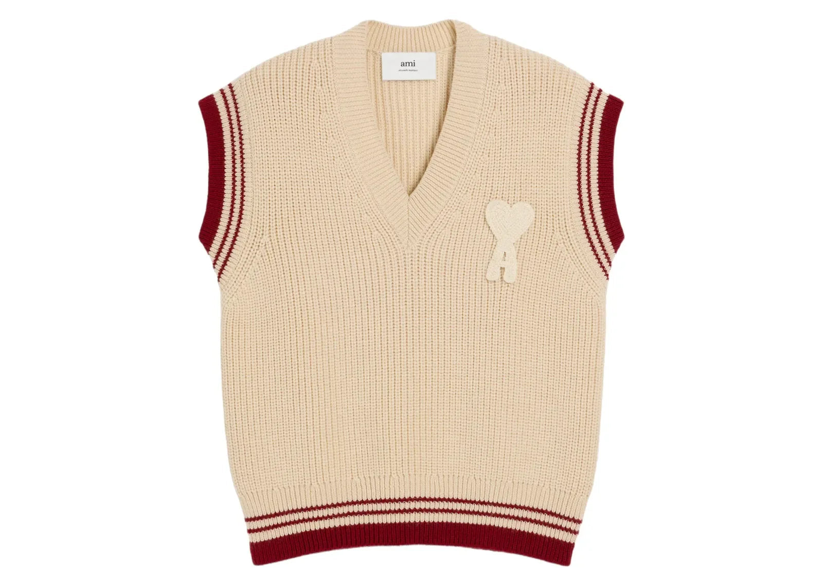Ami Paris Ami De Coeur Knitted Vest Beige - Sneaker Türkiye