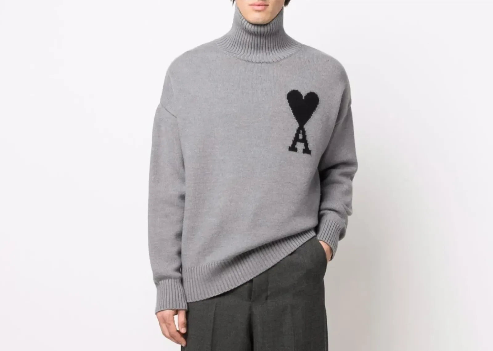 Ami Paris Ami De Coeur Roll Neck Jumper Grey - Sneaker Türkiye