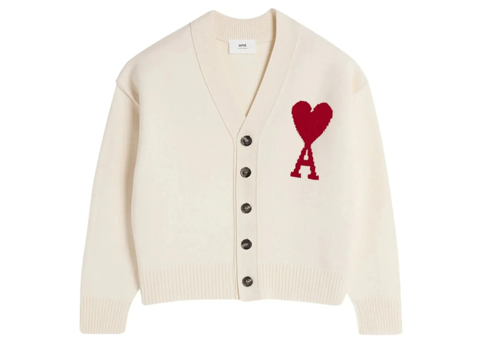 Ami Paris Ami De Coeur Wool Cardigan Cream White - Sneaker Türkiye