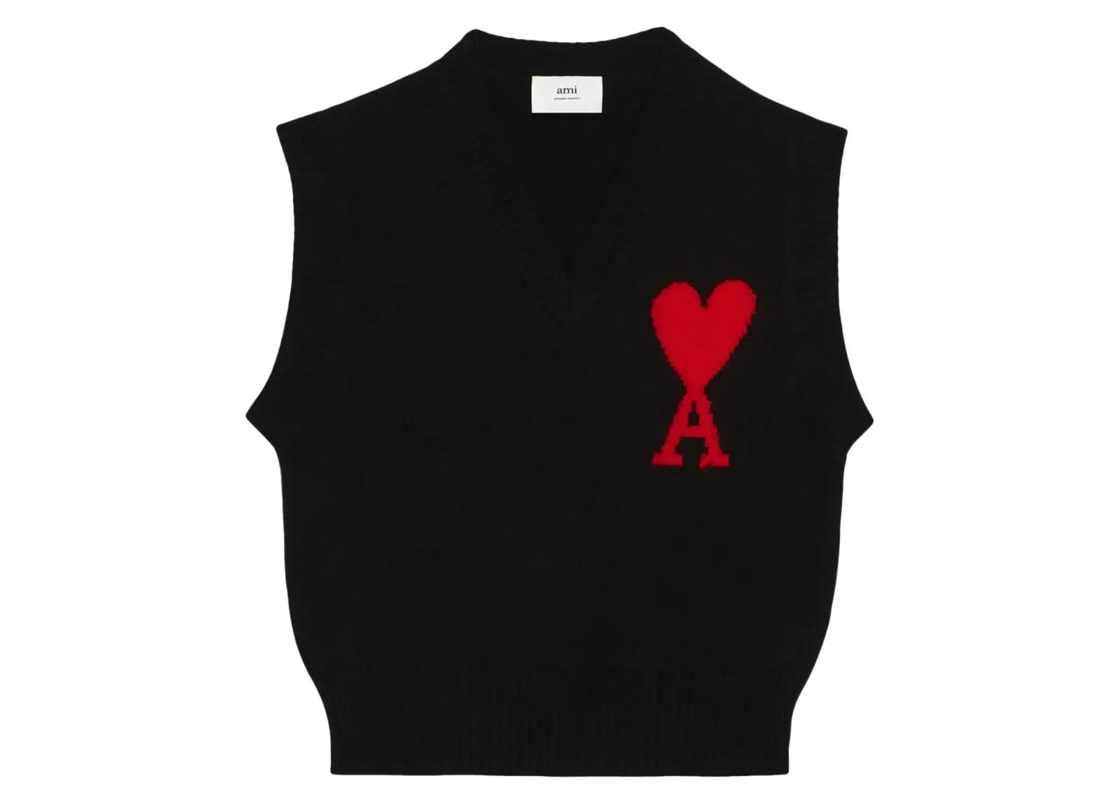 Ami Paris Logo Intarsia Knitted Vest Black - Sneaker Türkiye
