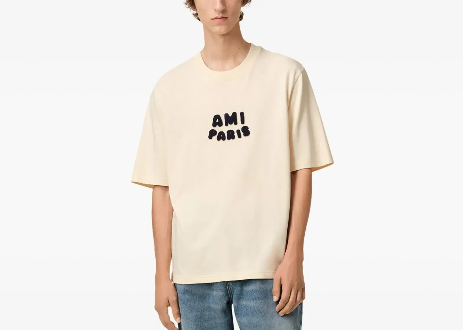 Ami Paris Logo Patch T-Shirt Light Beige - Sneaker Türkiye