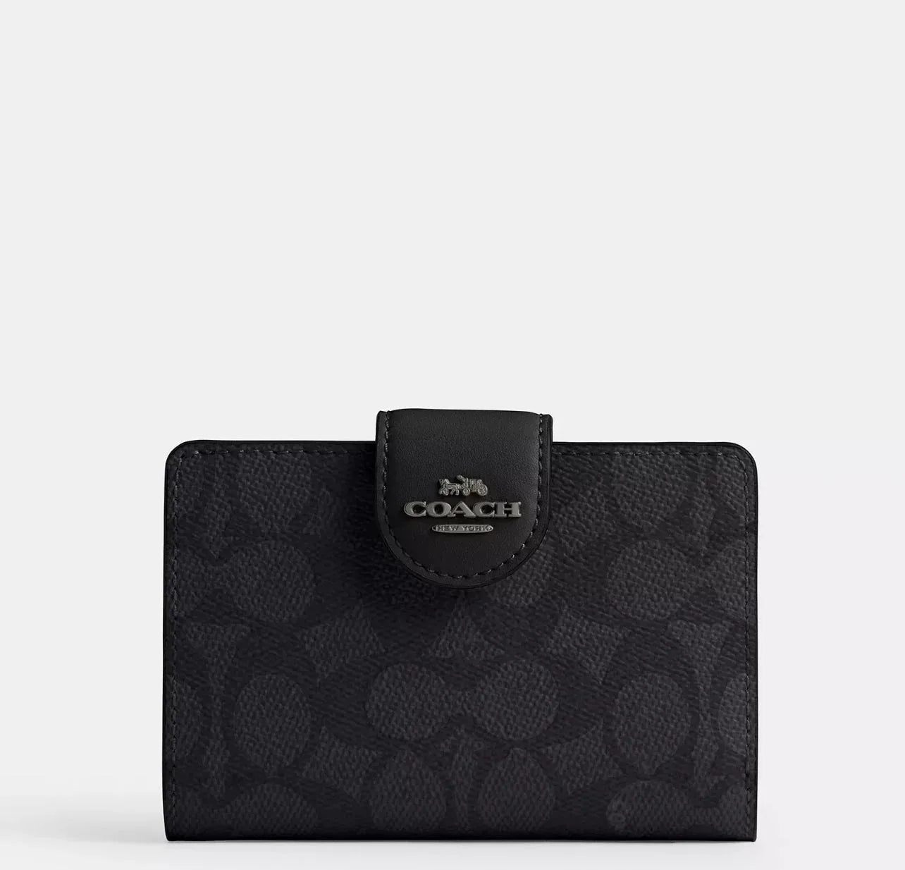 Coach Medium Corner Zip Wallet In Signature – Gunmetal/Charcoal/Black - Sneaker Türkiye