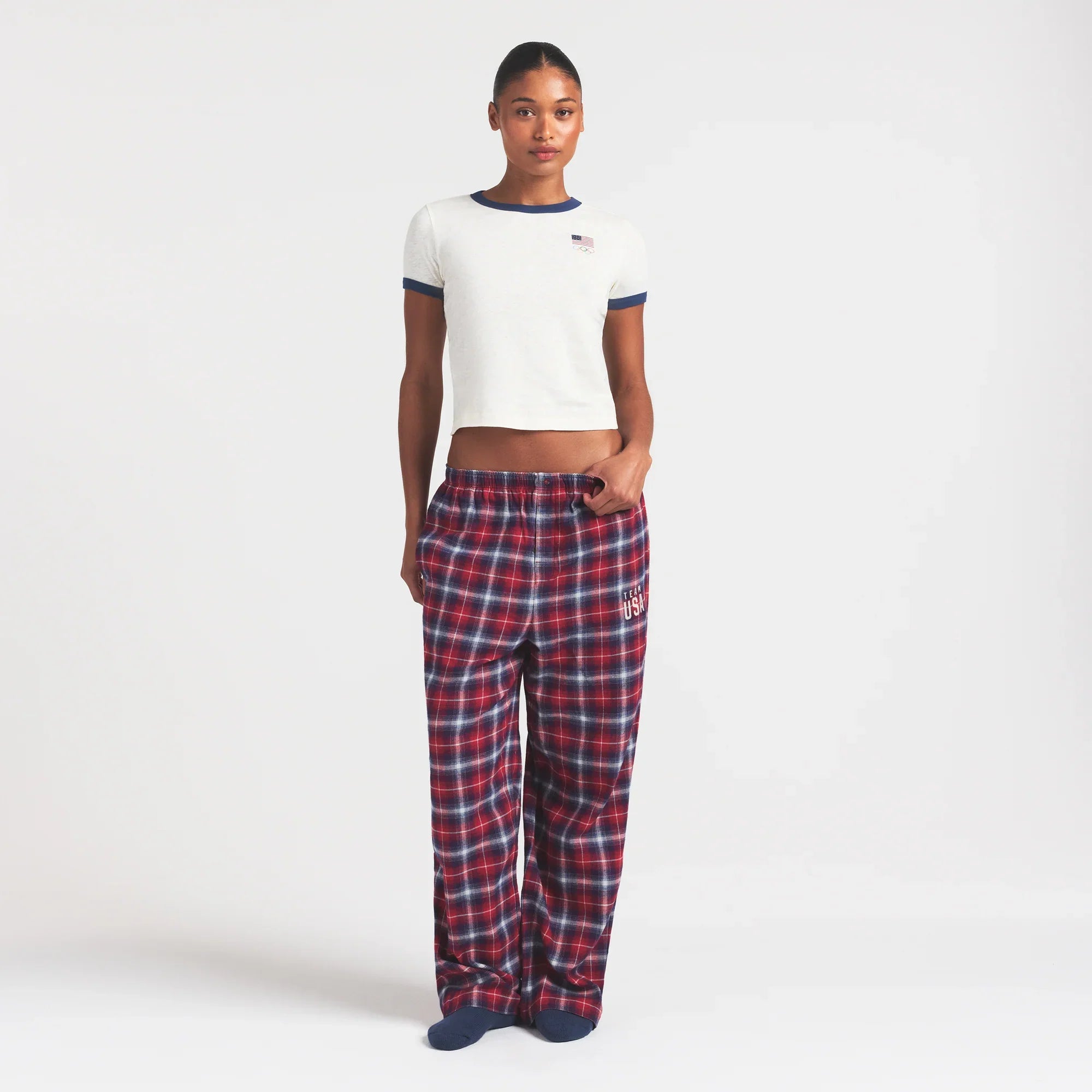 SKIMS FOR TEAM USA FLANNEL SLEEP OLYMPIC PANT | RED PLAID - Sneaker Türkiye