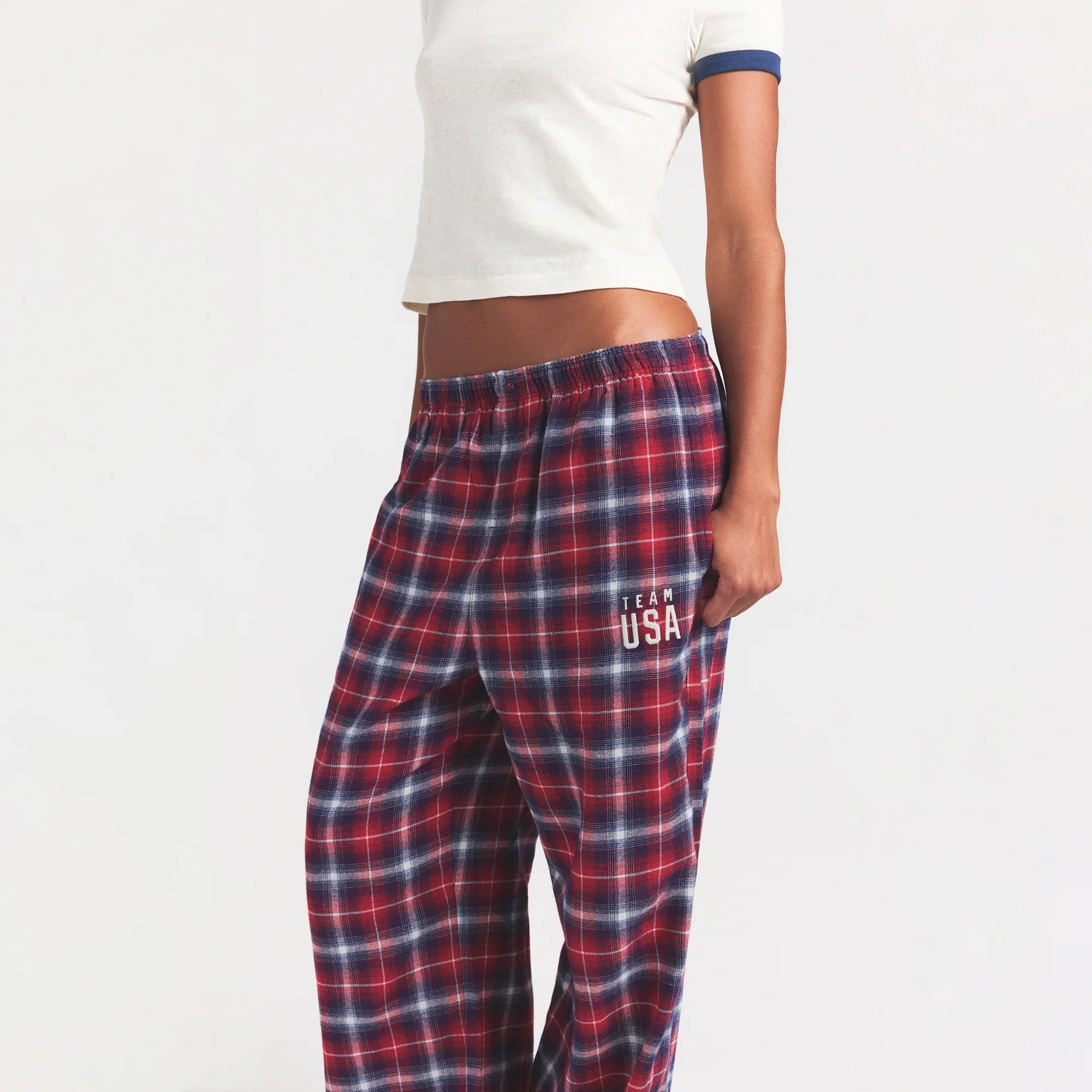 SKIMS FOR TEAM USA FLANNEL SLEEP OLYMPIC PANT | RED PLAID - Sneaker Türkiye