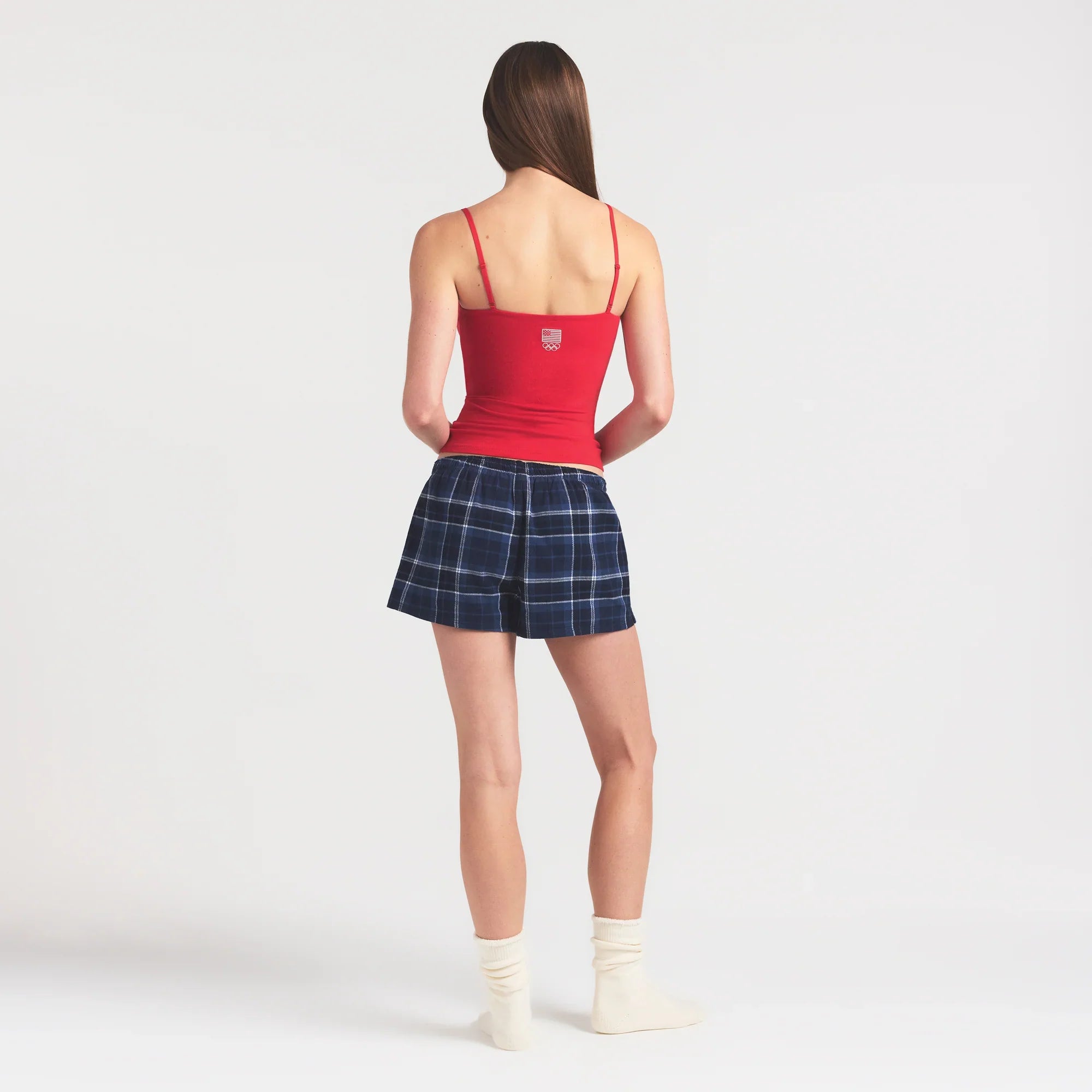 SKIMS FOR TEAM USA FLANNEL SLEEP OLYMPIC SHORT | NAVY PLAID - Sneaker Türkiye