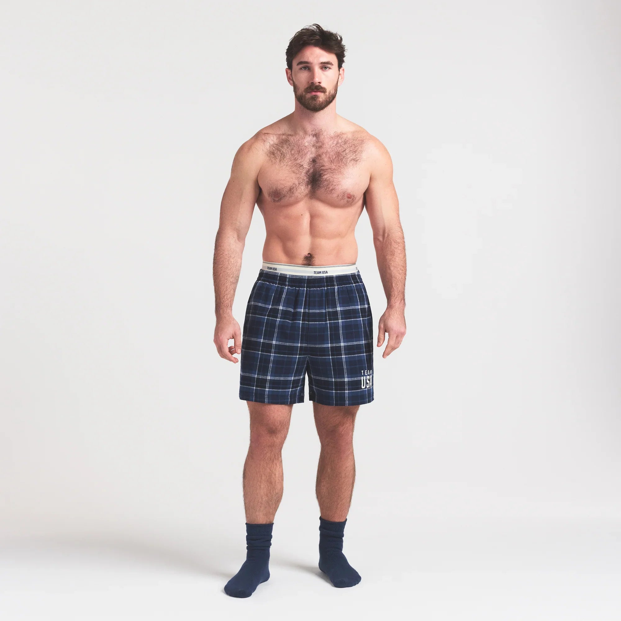SKIMS FOR TEAM USA FLANNEL SLEEP MENS OLYMPIC SHORT | NAVY PLAID - Sneaker Türkiye