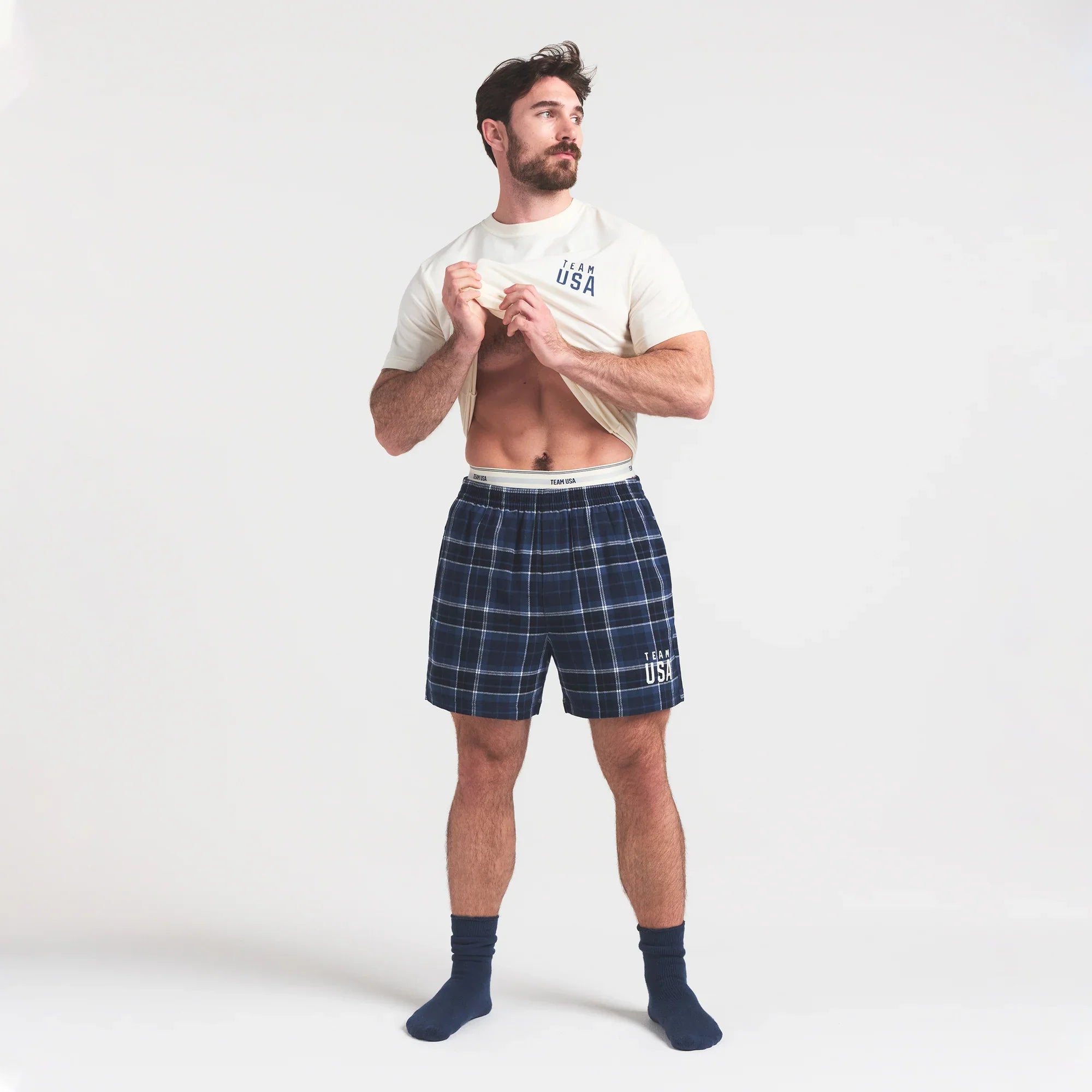 SKIMS FOR TEAM USA FLANNEL SLEEP MENS OLYMPIC SHORT | NAVY PLAID - Sneaker Türkiye
