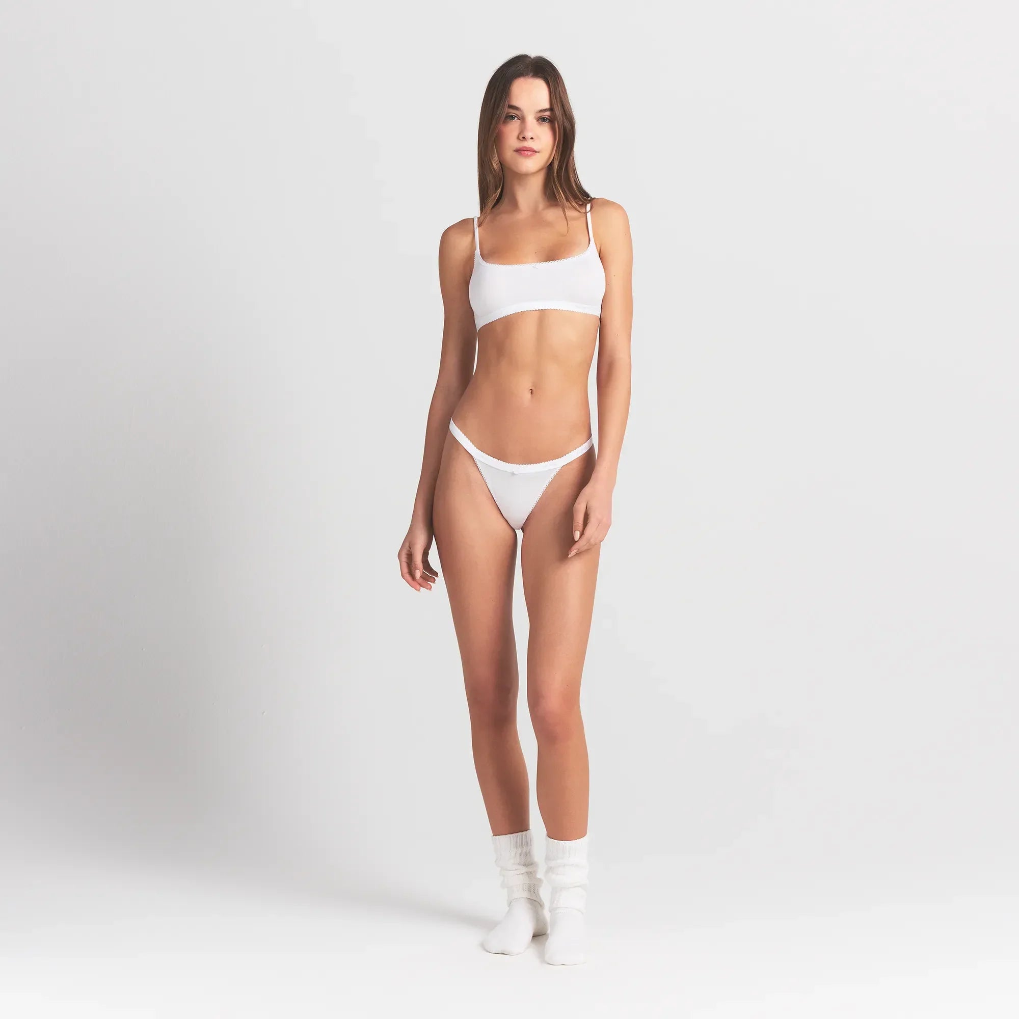 SKIMS LIGHTWEIGHT COTTON LOGO PICOT SCOOP BRALETTE | SNOW - Sneaker Türkiye