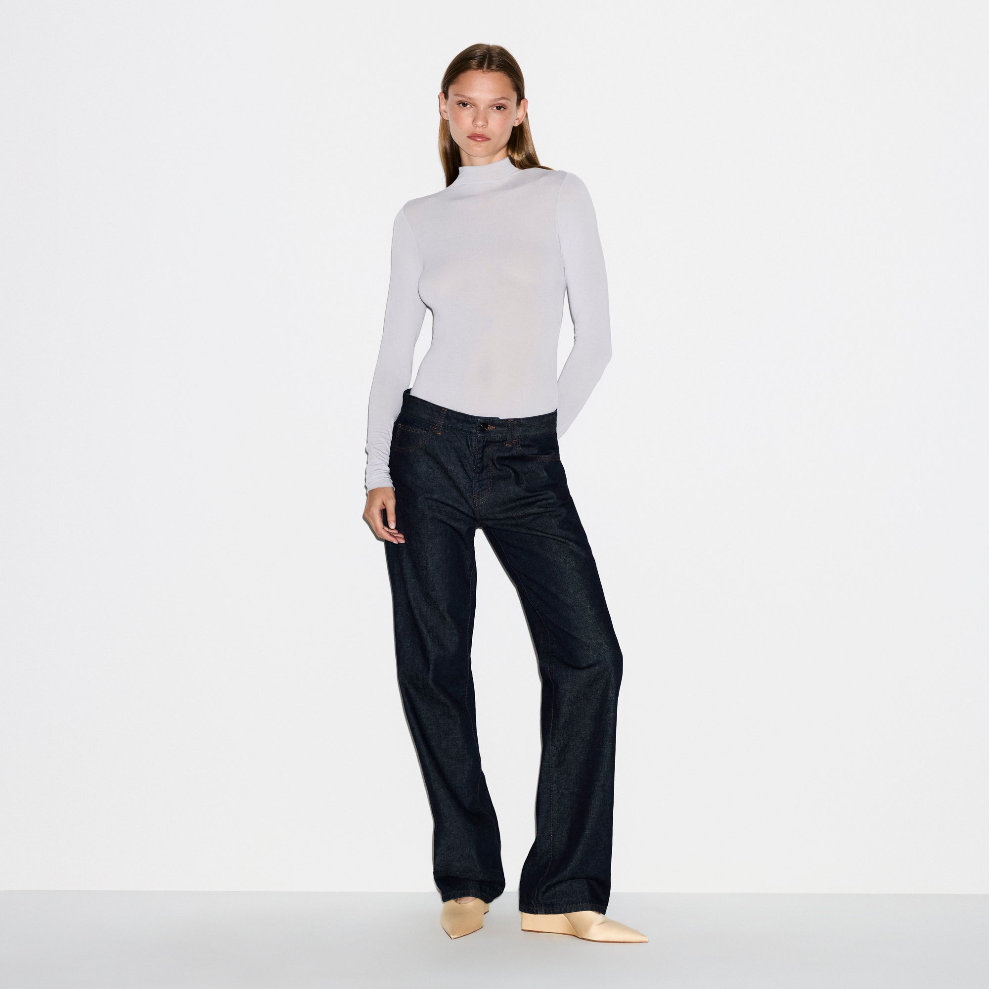 SKIMS SHEER MODAL LONG SLEEVE TURTLENECK BODYSUIT | MIST - Sneaker Türkiye