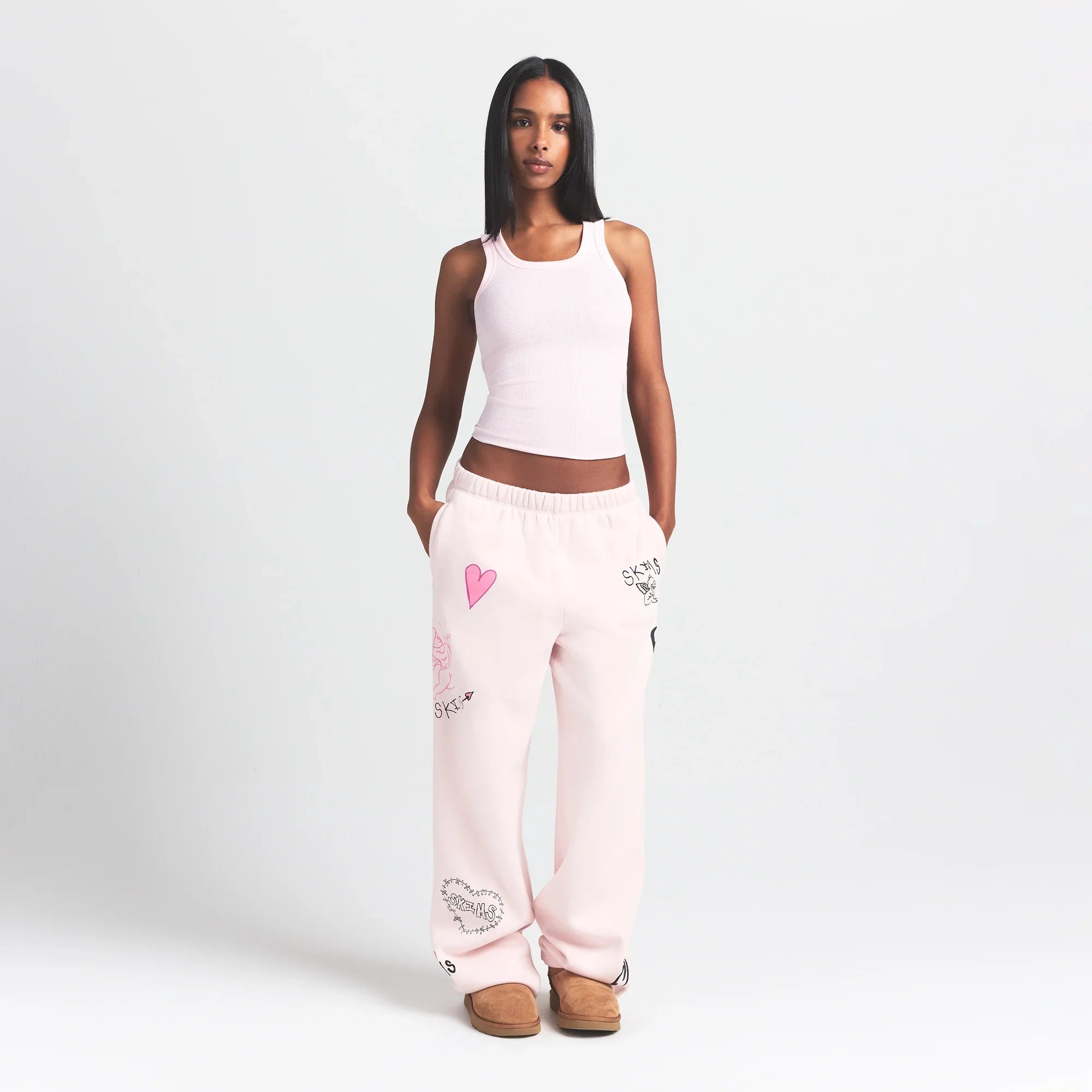 SKIMS COTTON FLEECE CLASSIC STRAIGHT LEG PANT | BARELY PINK ANGEL SKETCH - Sneaker Türkiye