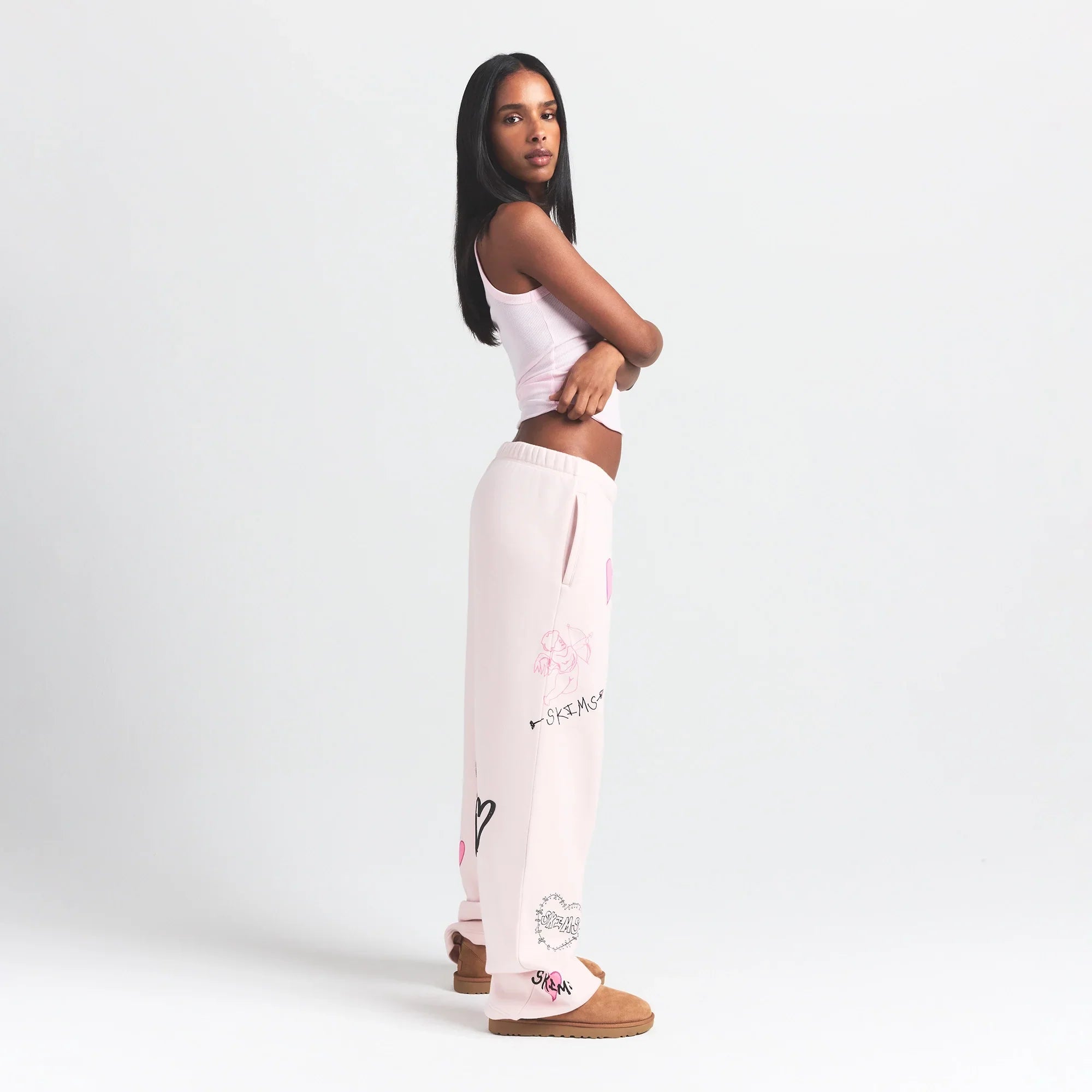SKIMS COTTON FLEECE CLASSIC STRAIGHT LEG PANT | BARELY PINK ANGEL SKETCH - Sneaker Türkiye