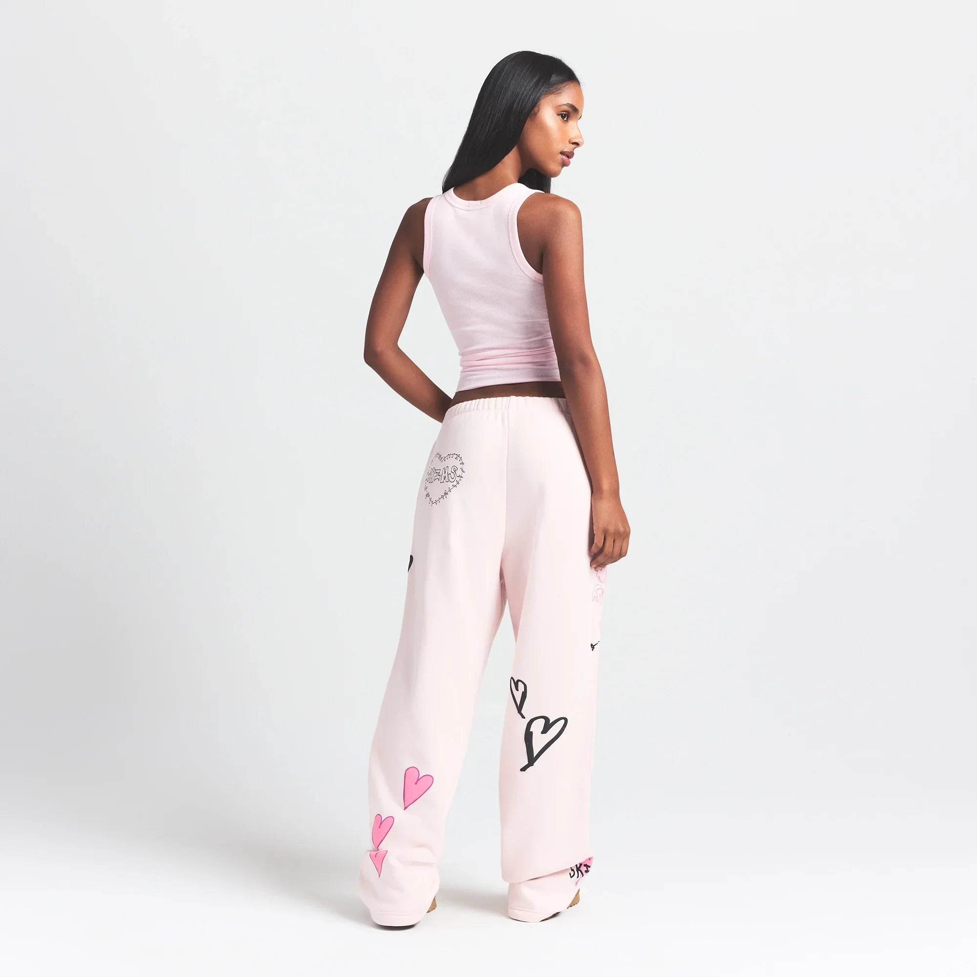 SKIMS COTTON FLEECE CLASSIC STRAIGHT LEG PANT | BARELY PINK ANGEL SKETCH - Sneaker Türkiye