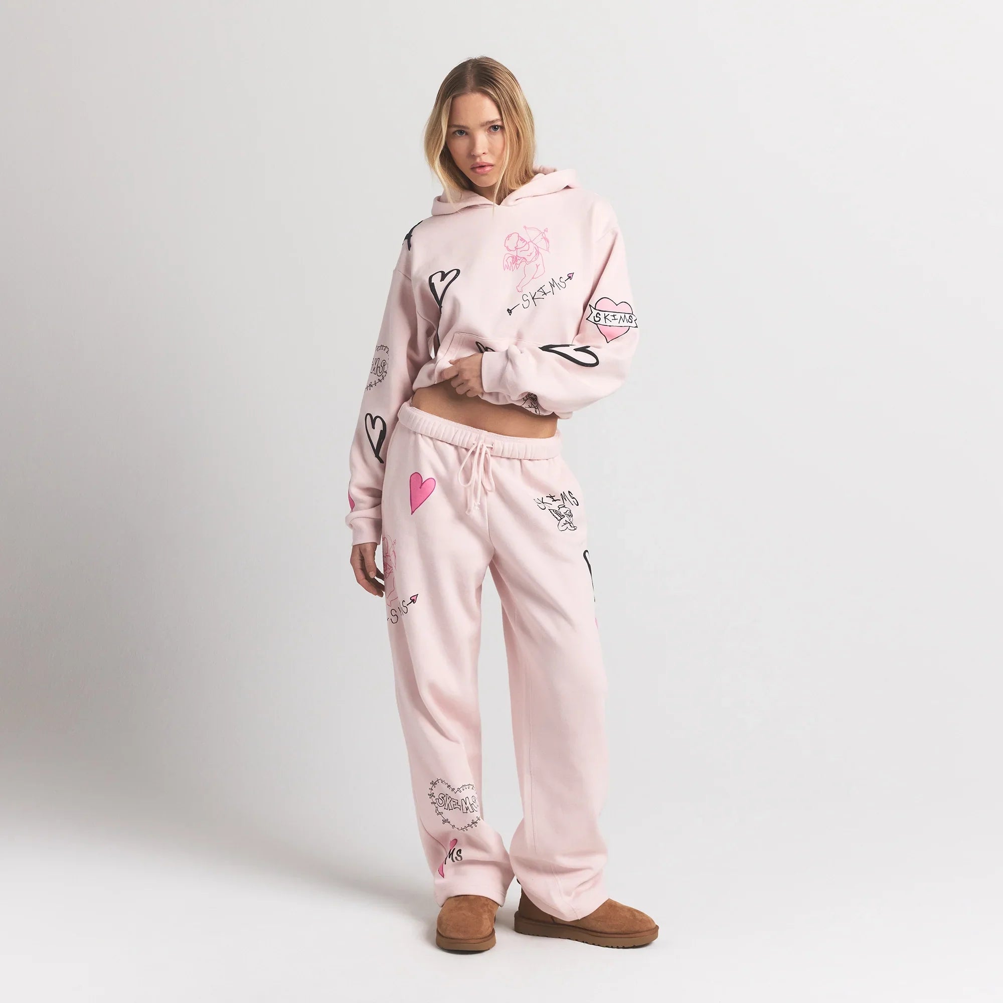 SKIMS COTTON FLEECE CLASSIC STRAIGHT LEG PANT | BARELY PINK ANGEL SKETCH - Sneaker Türkiye