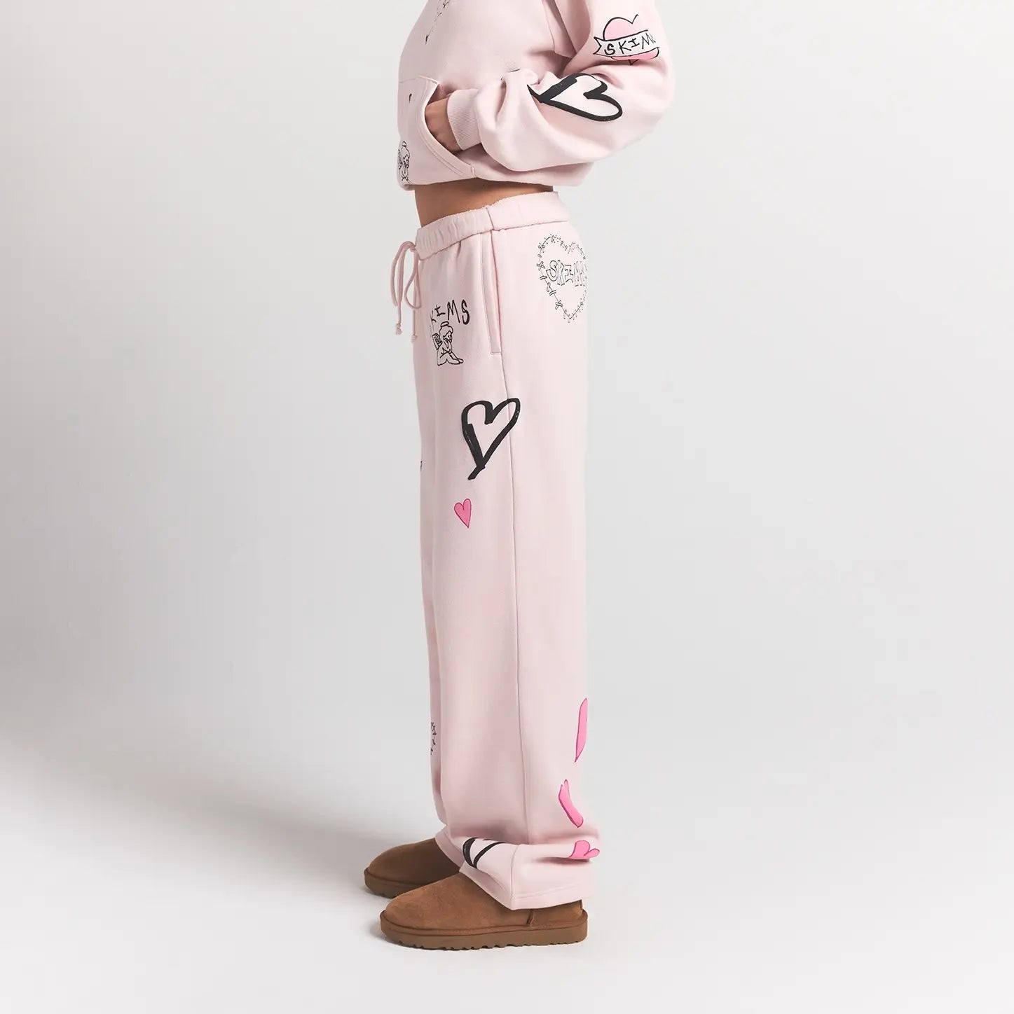 SKIMS COTTON FLEECE CLASSIC STRAIGHT LEG PANT | BARELY PINK ANGEL SKETCH - Sneaker Türkiye