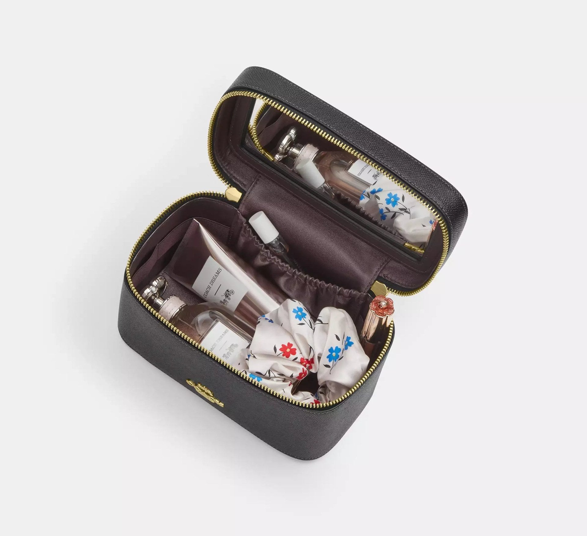 Coach Cosmetic Case In Signature With Floral Print – Gold/Walnut/True Red - Sneaker Türkiye