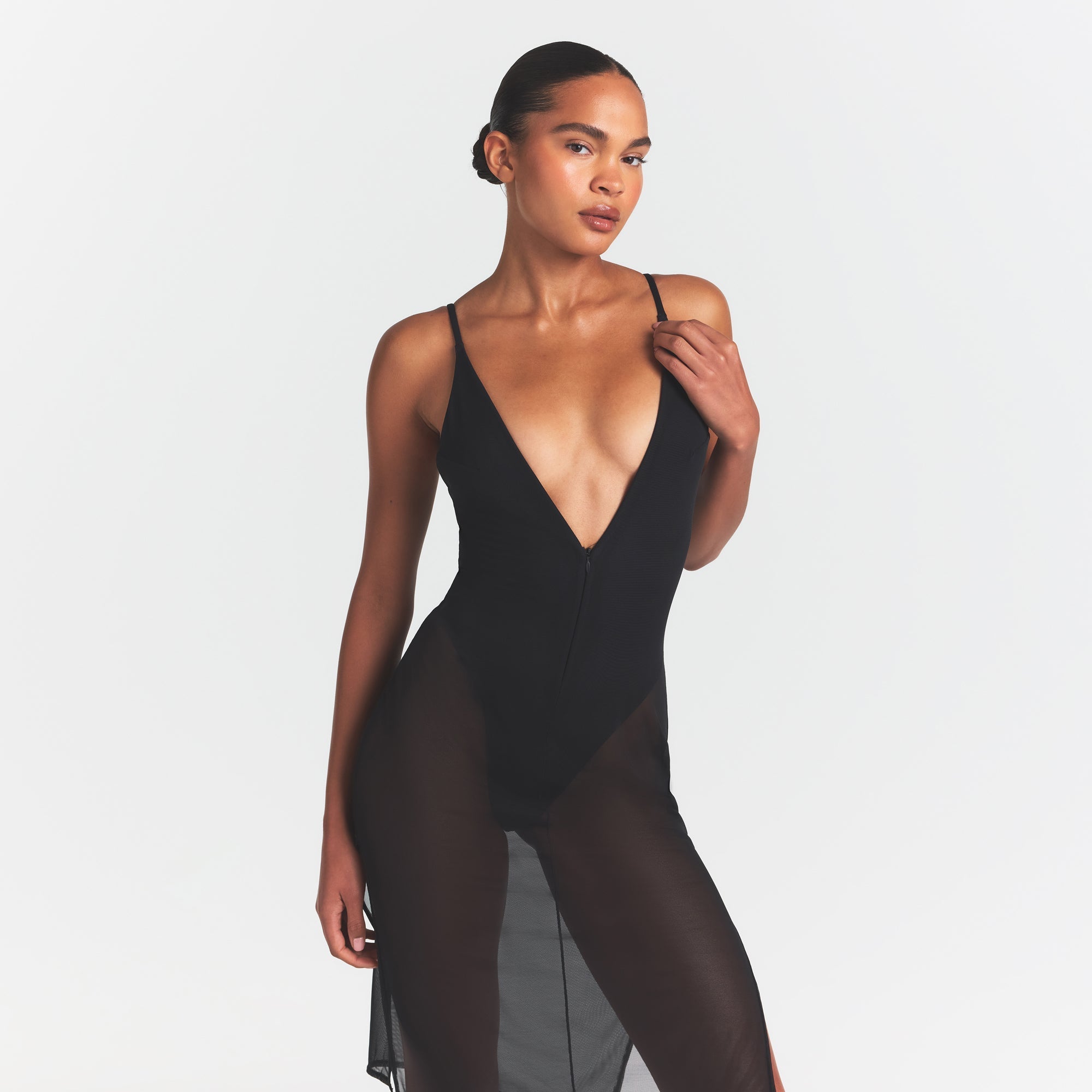 SKIMS BODY MESH PLUNGE MIDI DRESS | ONYX - Sneaker Türkiye