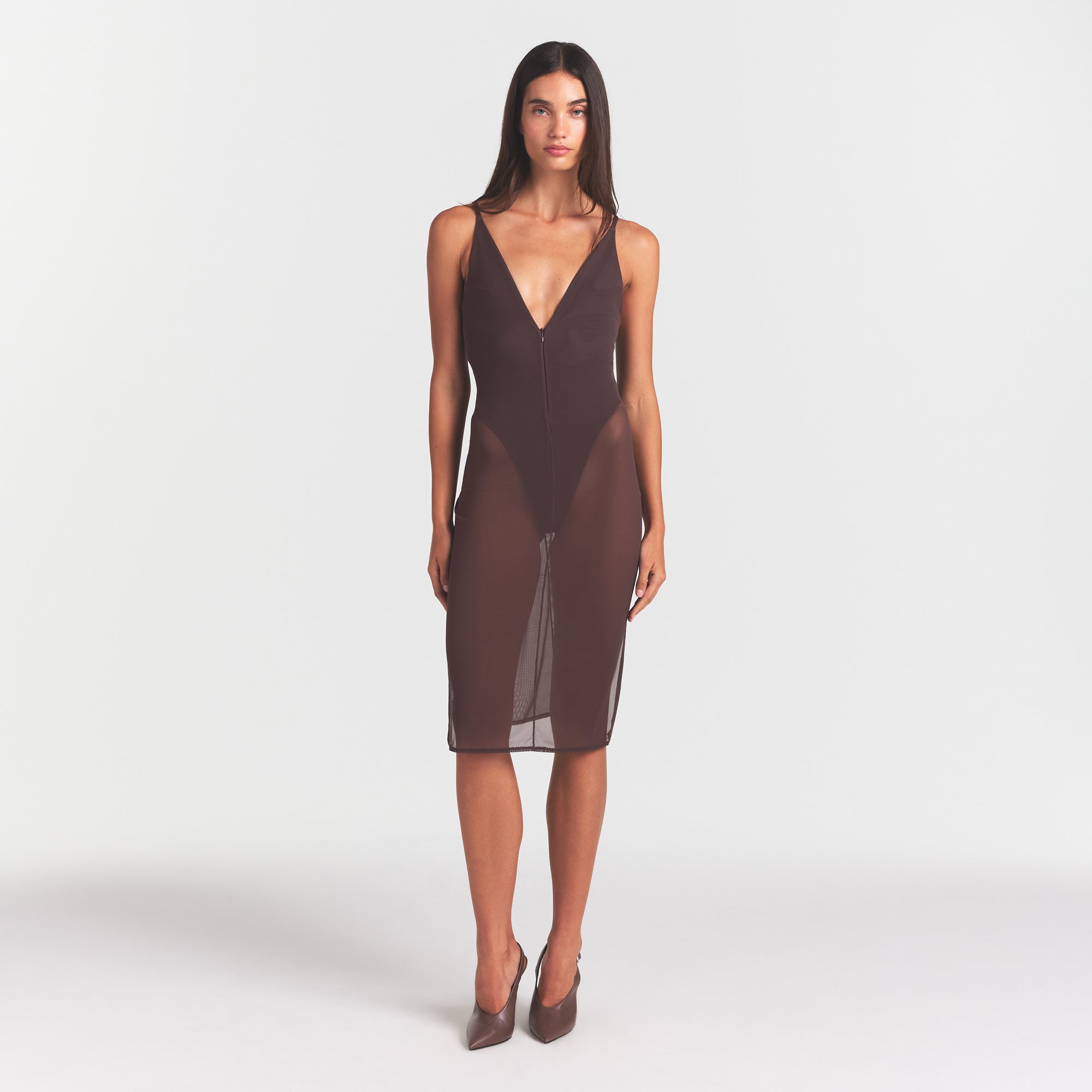 SKIMS BODY MESH PLUNGE MIDI DRESS | RAISIN - Sneaker Türkiye