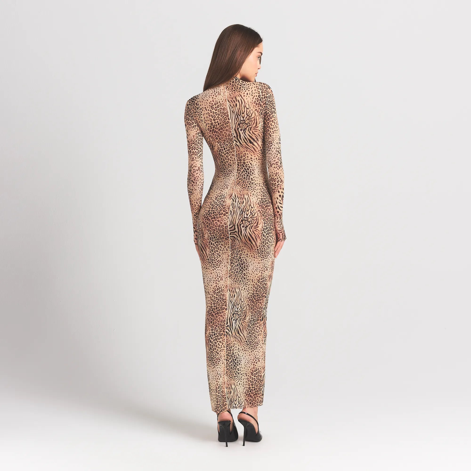 SKIMS MILKY SHEER MOCK NECK LONG SLEEVE LONG DRESS | SAND MULTI ANIMAL - Sneaker Türkiye