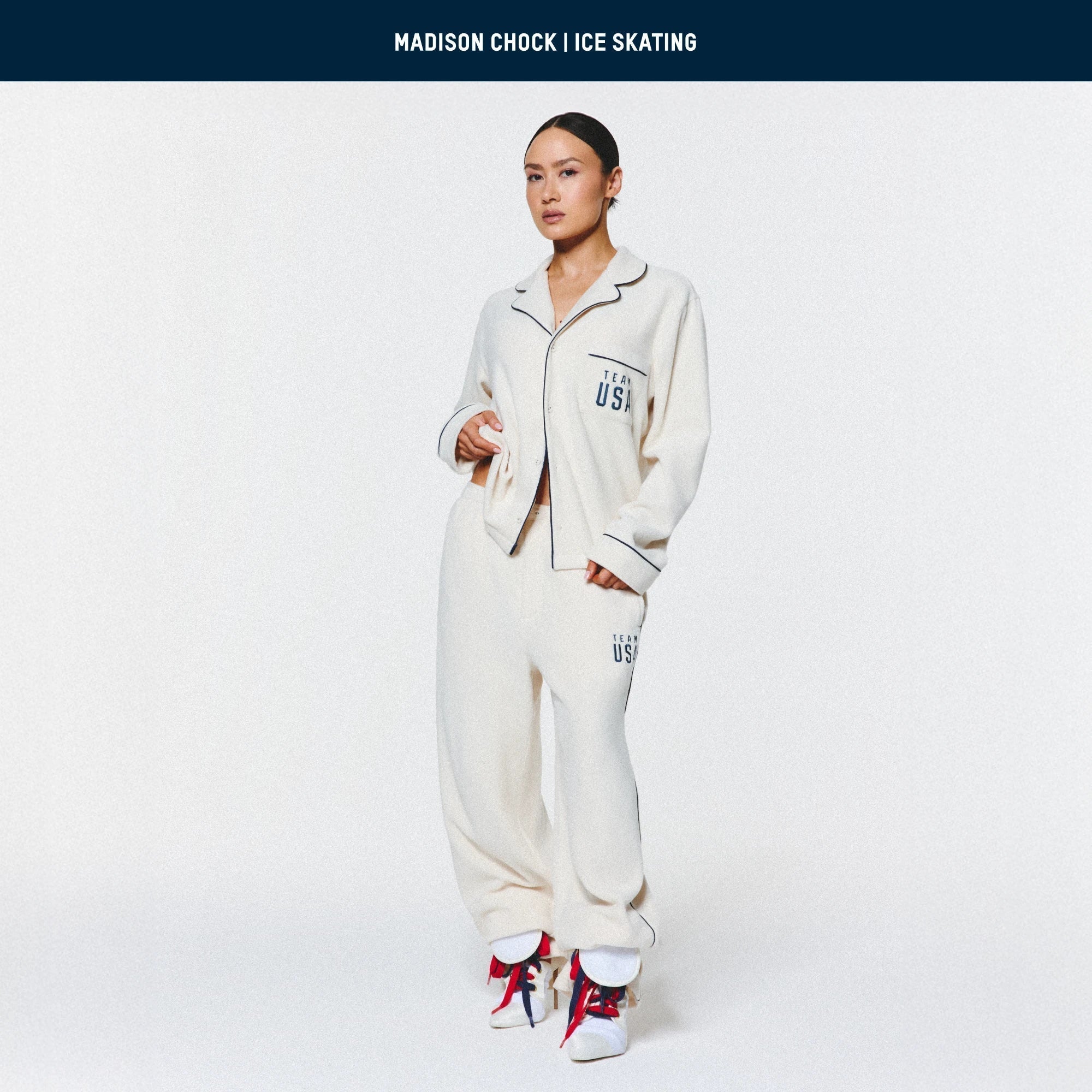 SKIMS FOR TEAM USA FLEECE UNISEX OLYMPIC OVERBedenD SLEEP TOP | ECRU - Sneaker Türkiye