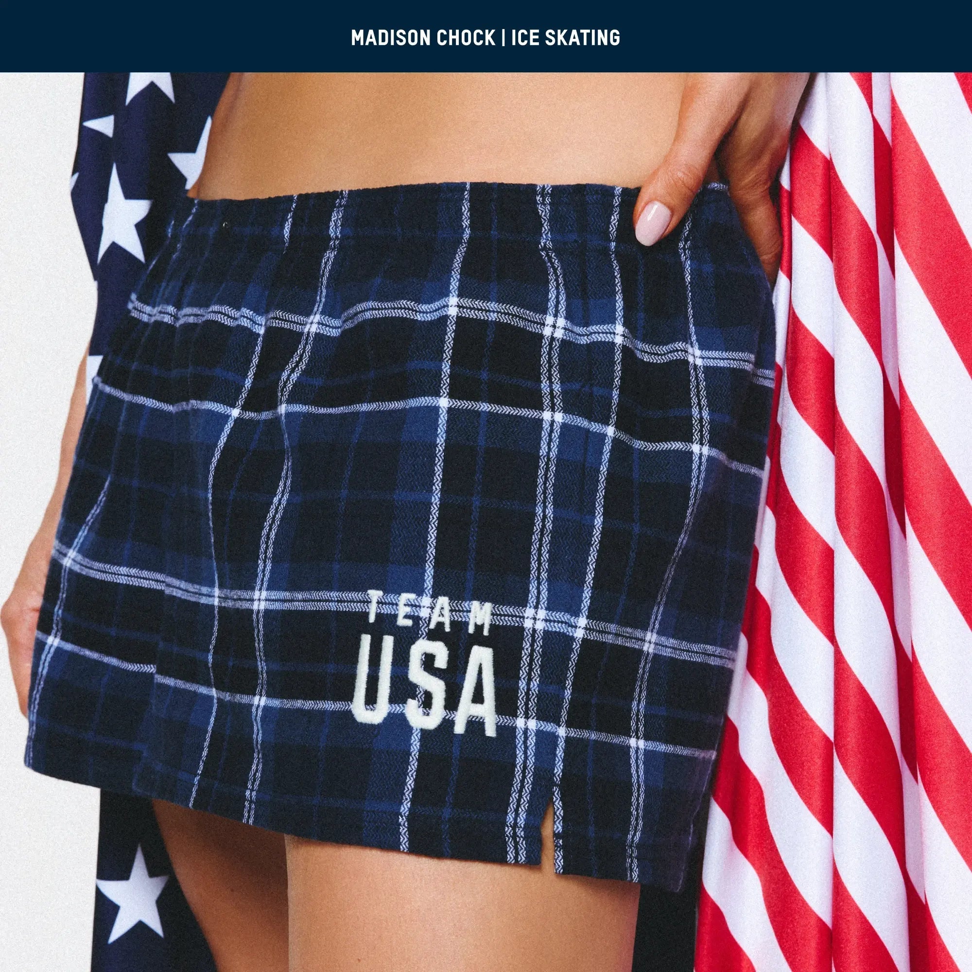 SKIMS FOR TEAM USA FLANNEL SLEEP OLYMPIC SHORT | NAVY PLAID - Sneaker Türkiye
