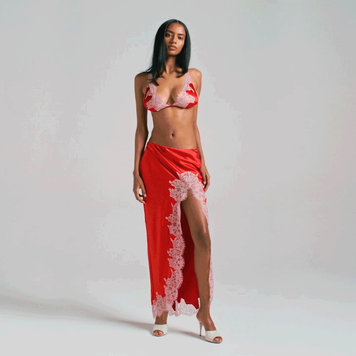 SKIMS SILK LACE SLIP MIDI SKIRT | RUBY CONTRAST - Sneaker Türkiye
