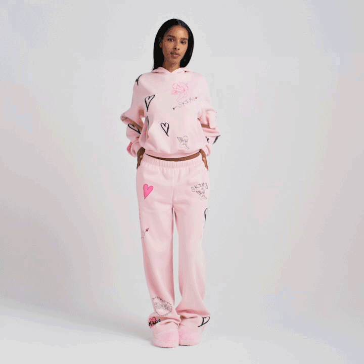 SKIMS COTTON FLEECE CLASSIC HOODIE | BARELY PINK ANGEL SKETCH - Sneaker Türkiye
