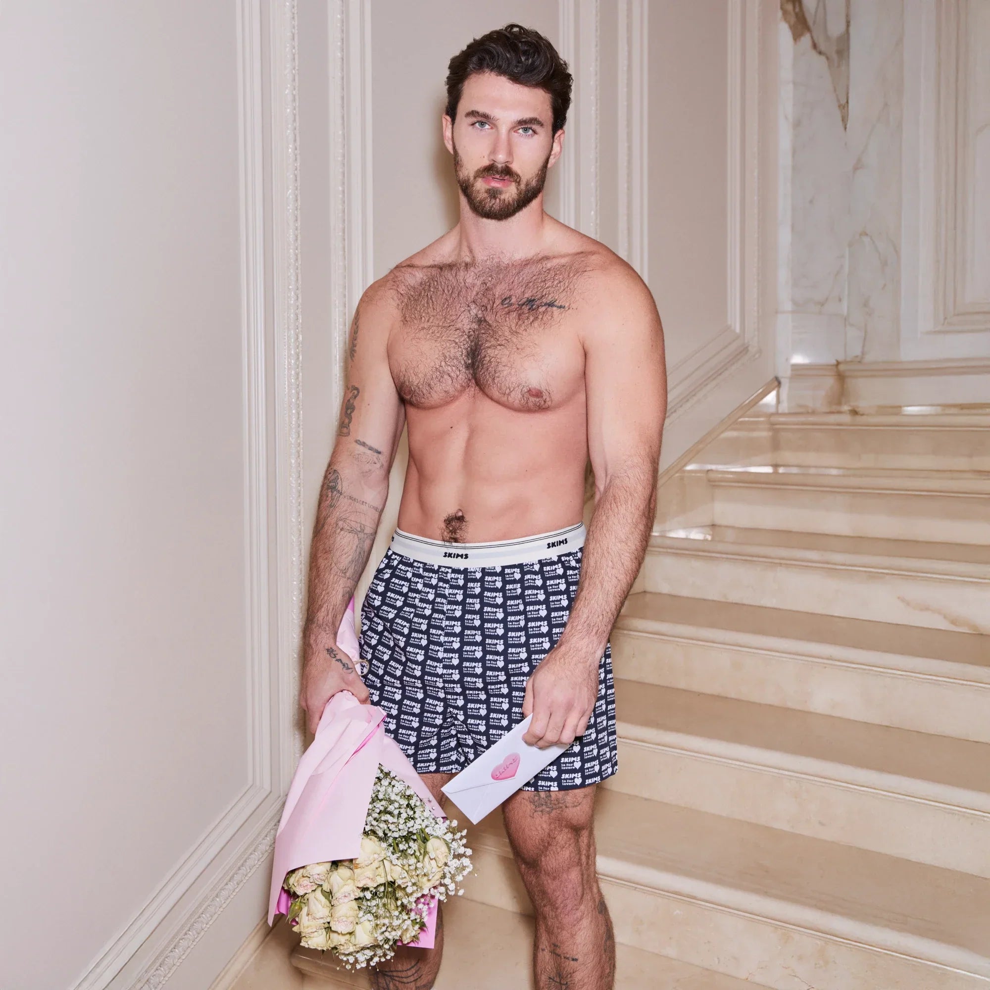 COTTON POPLIN MENS LOGO BAND BOXER | OBSIDIAN SKIMS LOVERS PRINT - Sneaker Türkiye