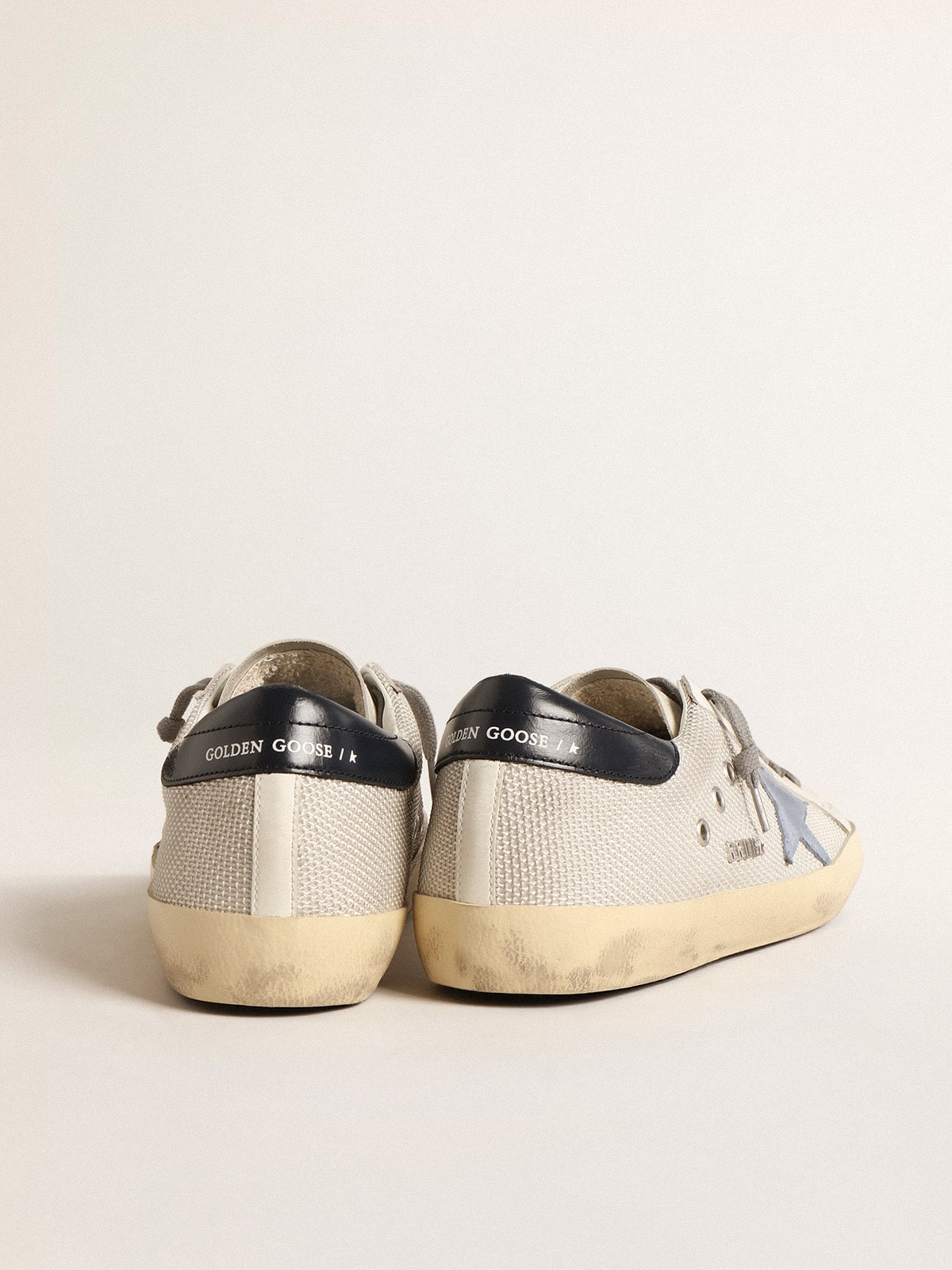 Golden Goose Super-Star In Pale Silver Mesh With Light Blue Suede Star - Sneaker Türkiye