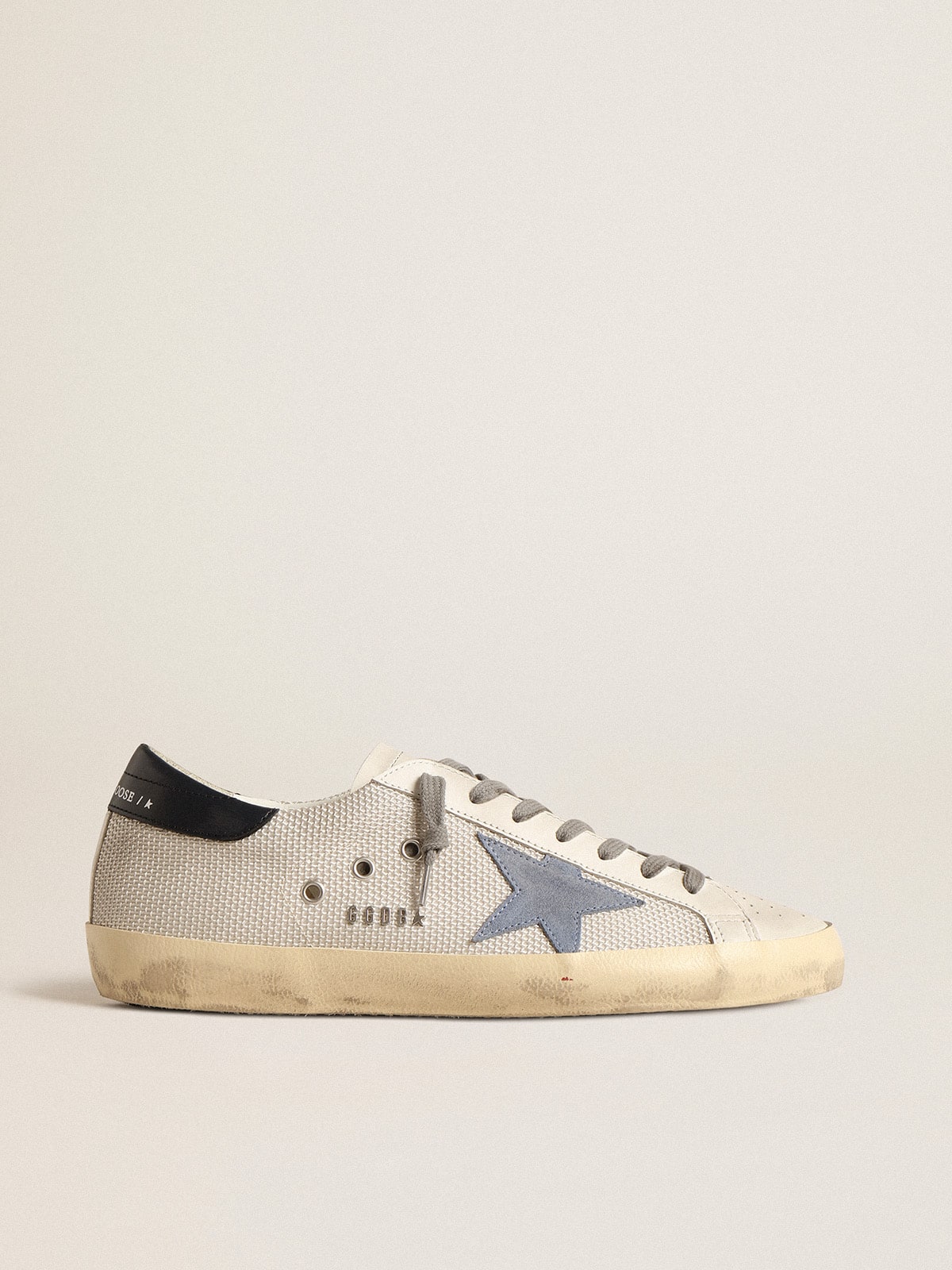 Golden Goose Super-Star In Pale Silver Mesh With Light Blue Suede Star - Sneaker Türkiye