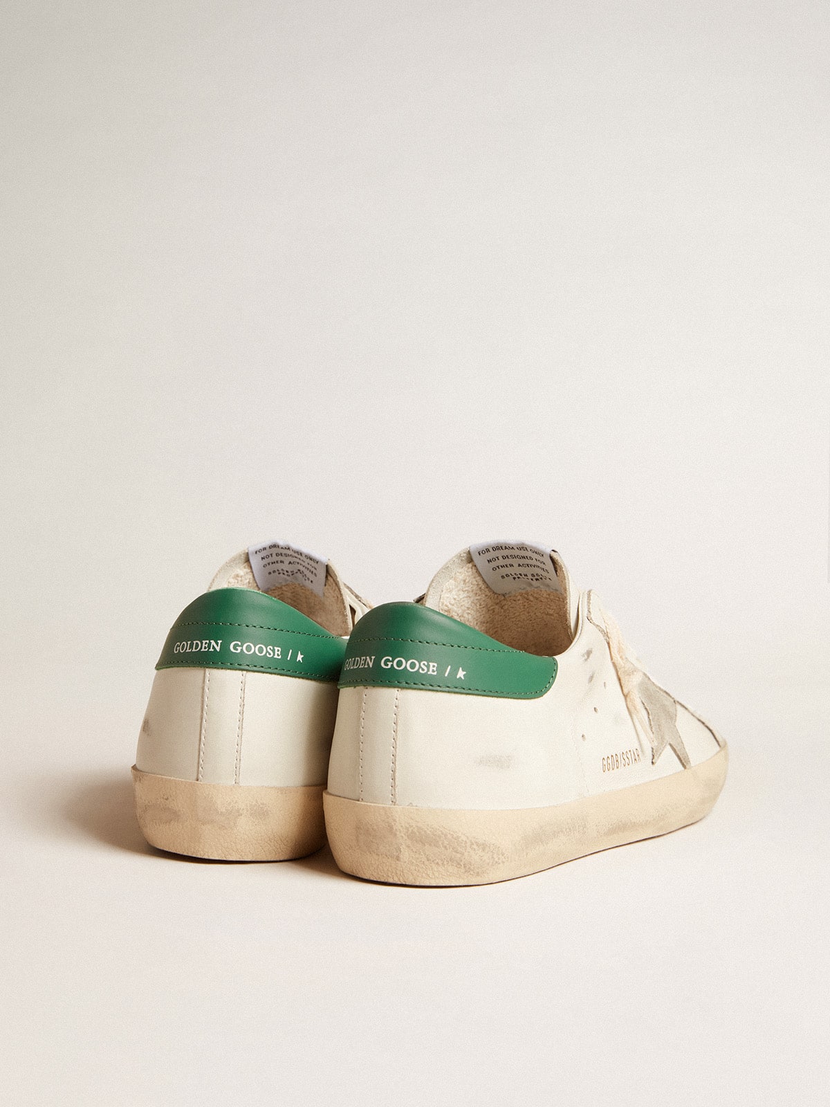 Golden Goose Super-Star In White Leather With Ice-Gray Suede Star And Green Leather Heel Tab - Sneaker Türkiye