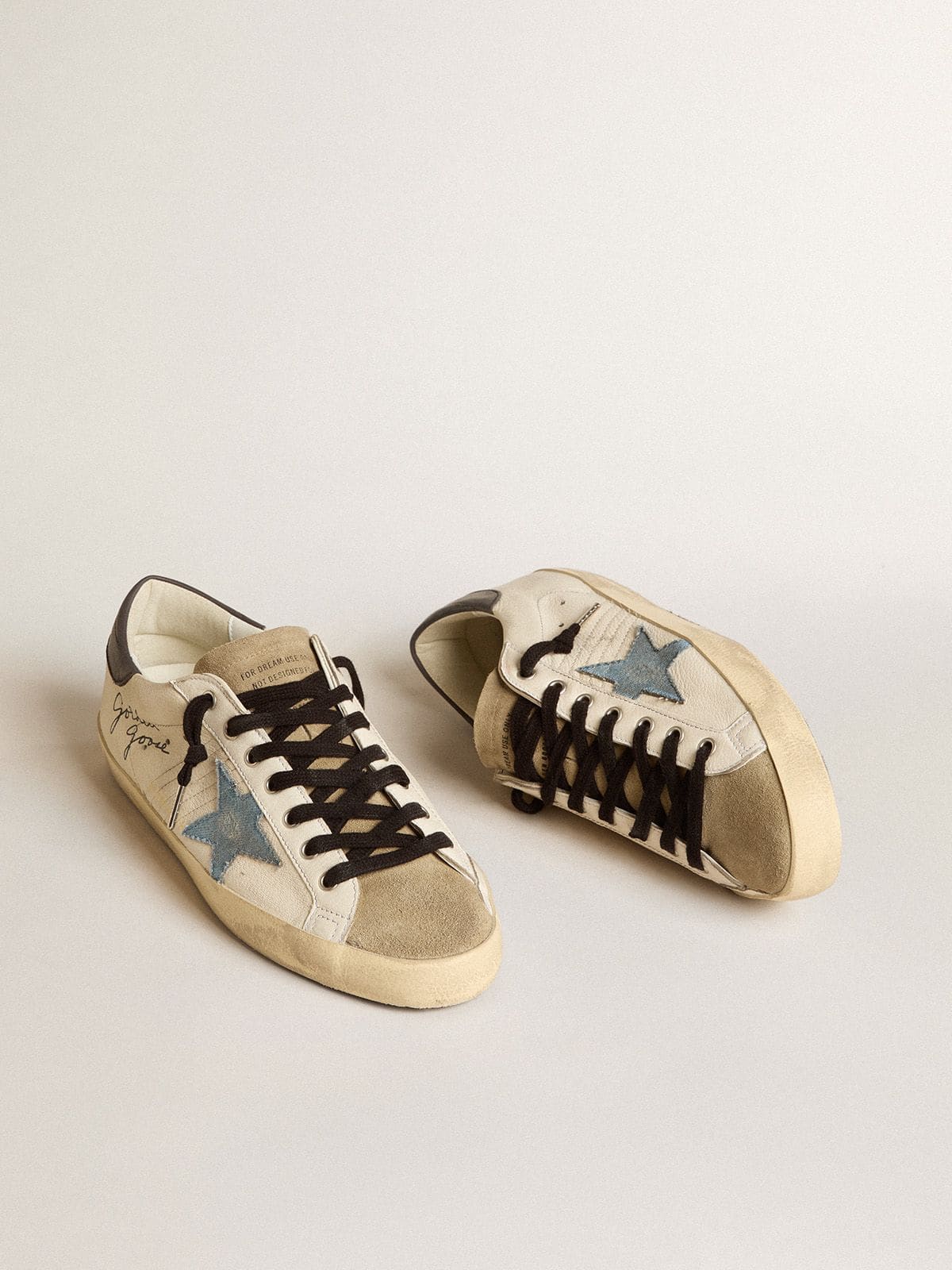 Golden Goose Super-Star In Nappa Leather With Light Blue Suede Star And Gray Leather Heel Tab - Sneaker Türkiye