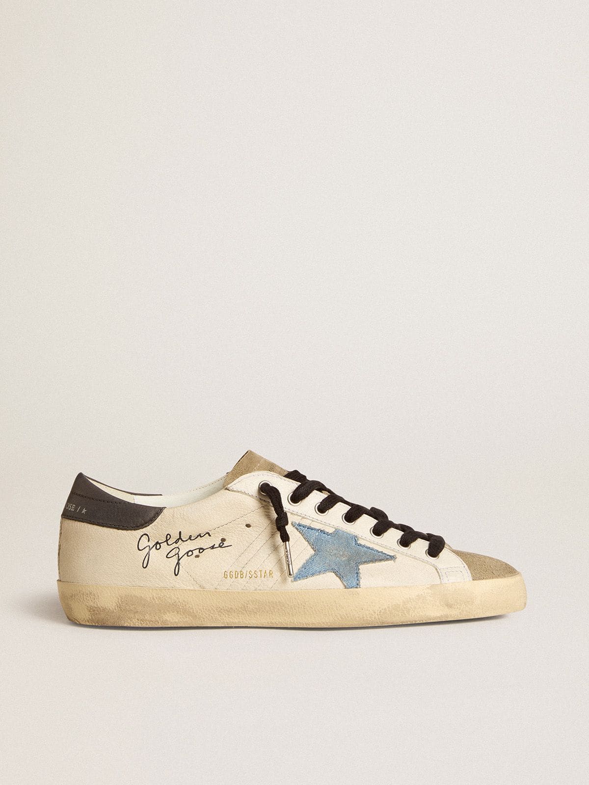 Golden Goose Super-Star In Nappa Leather With Light Blue Suede Star And Gray Leather Heel Tab - Sneaker Türkiye