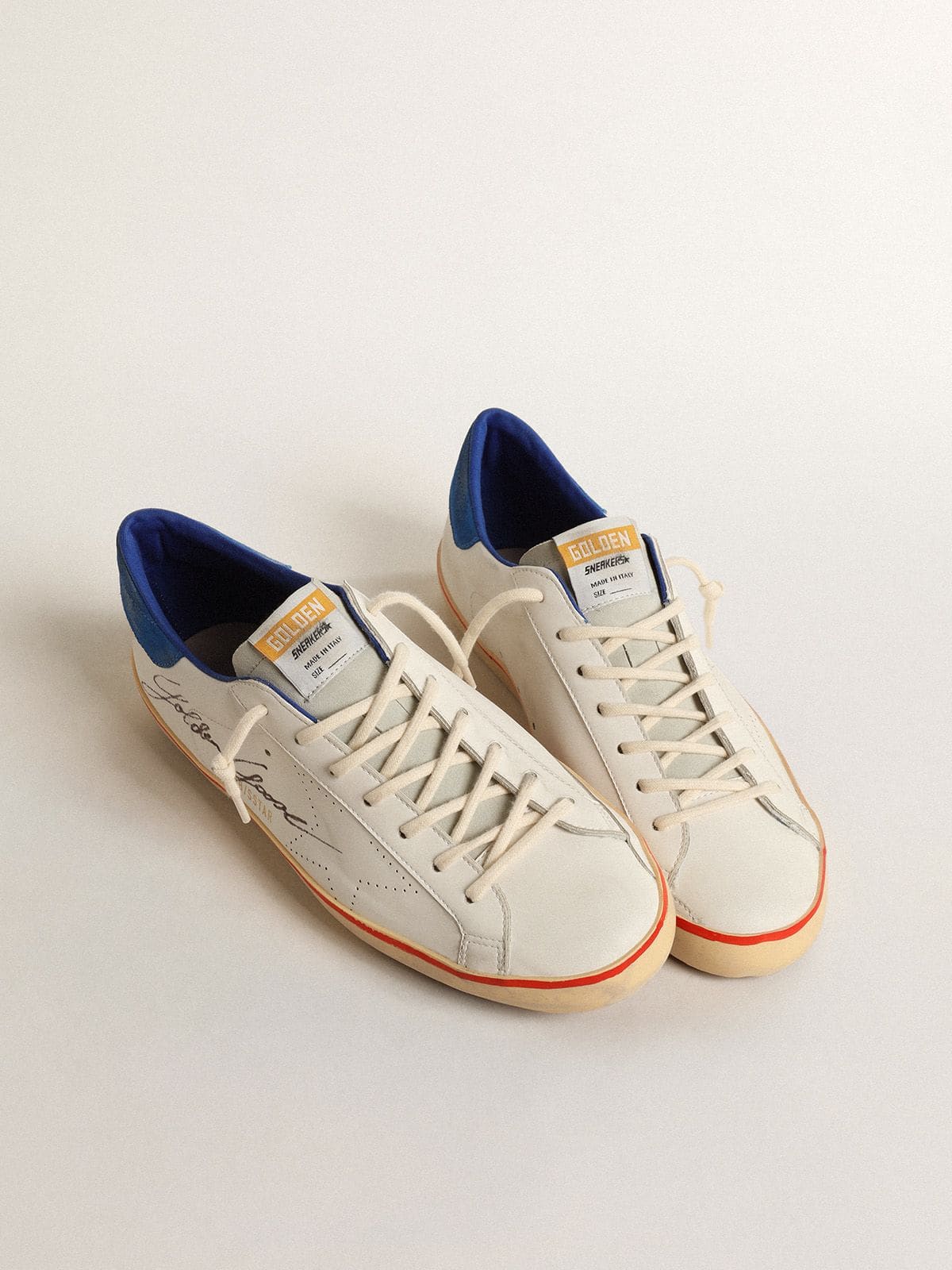 Golden Goose Men’s Super-Star With Perforated Star And Blue Suede Heel Tab - Sneaker Türkiye