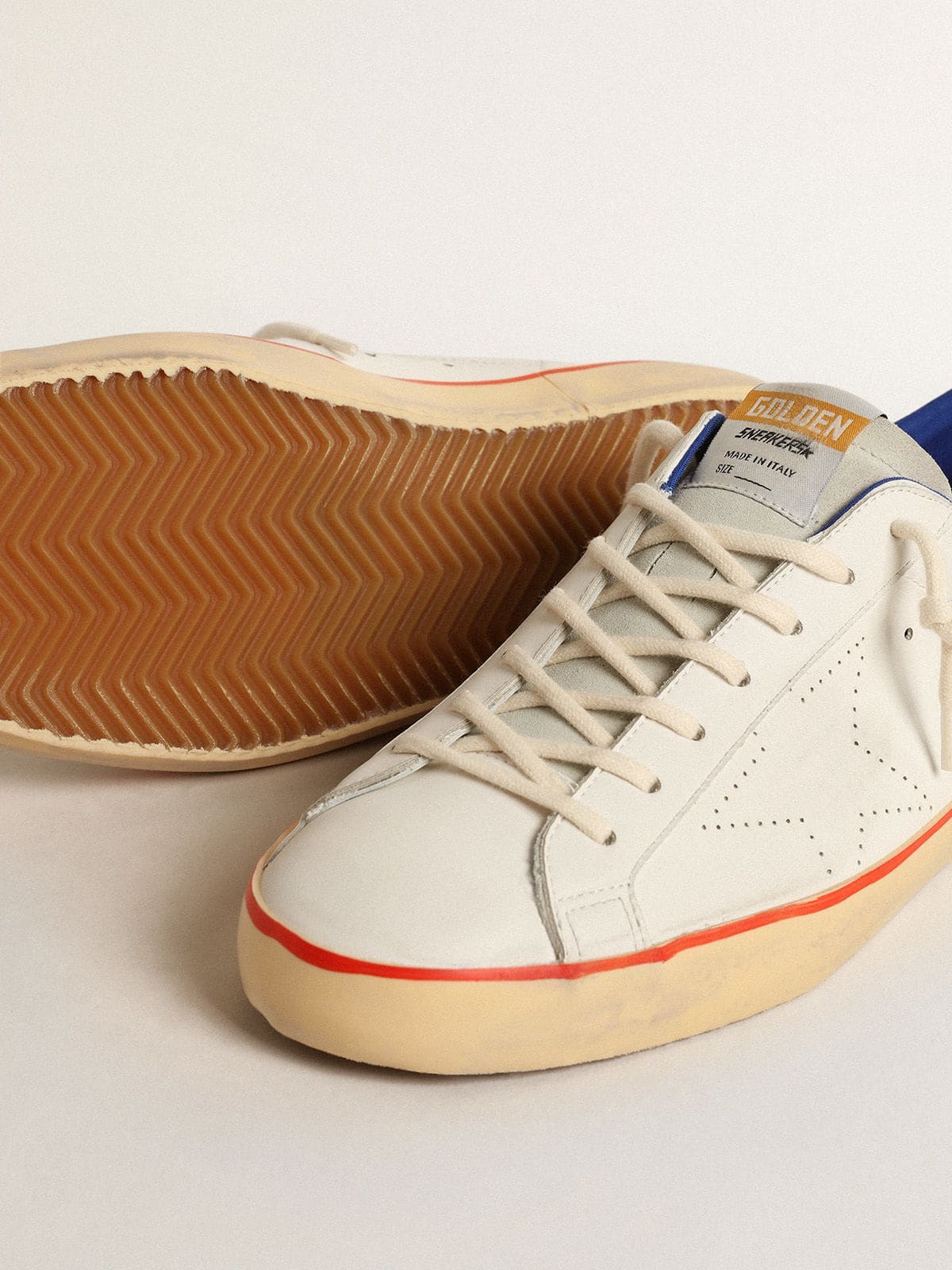 Golden Goose Men’s Super-Star With Perforated Star And Blue Suede Heel Tab - Sneaker Türkiye
