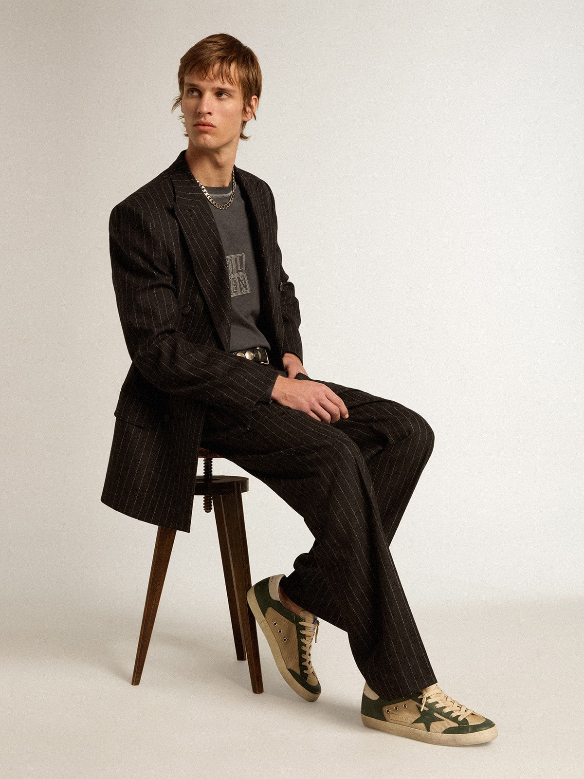 Golden Goose Men’s Super-Star In Cream Mesh And Green Nappa With Nappa Star - Sneaker Türkiye