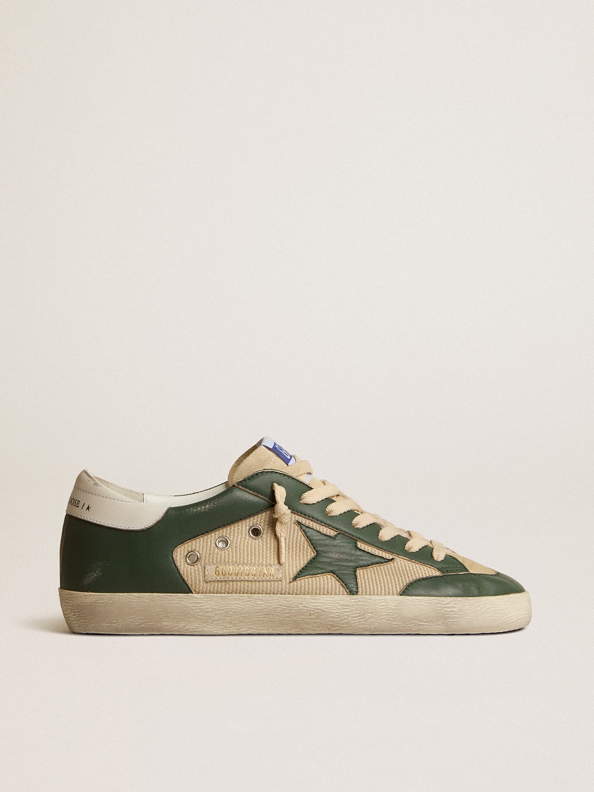 Golden Goose Men’s Super-Star In Cream Mesh And Green Nappa With Nappa Star - Sneaker Türkiye