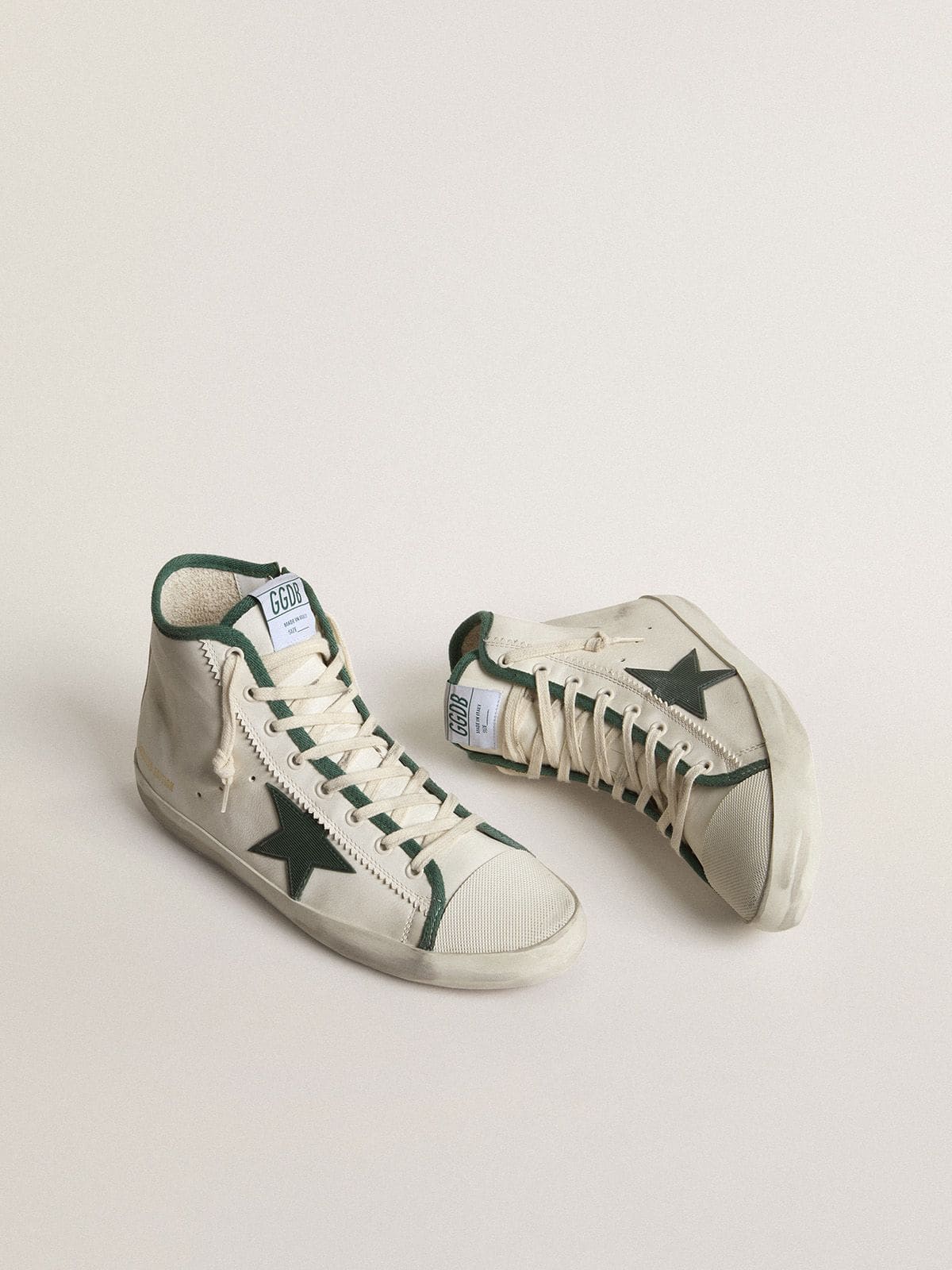 Golden Goose Men’s Francy LTD In White Nappa Leather With Green Rubber Star - Sneaker Türkiye