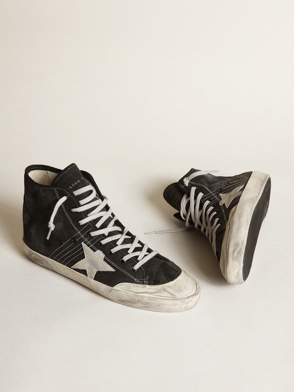 Golden Goose Francy Penstar In Black Canvas With White Suede Star And Black Suede Heel Tab - Sneaker Türkiye