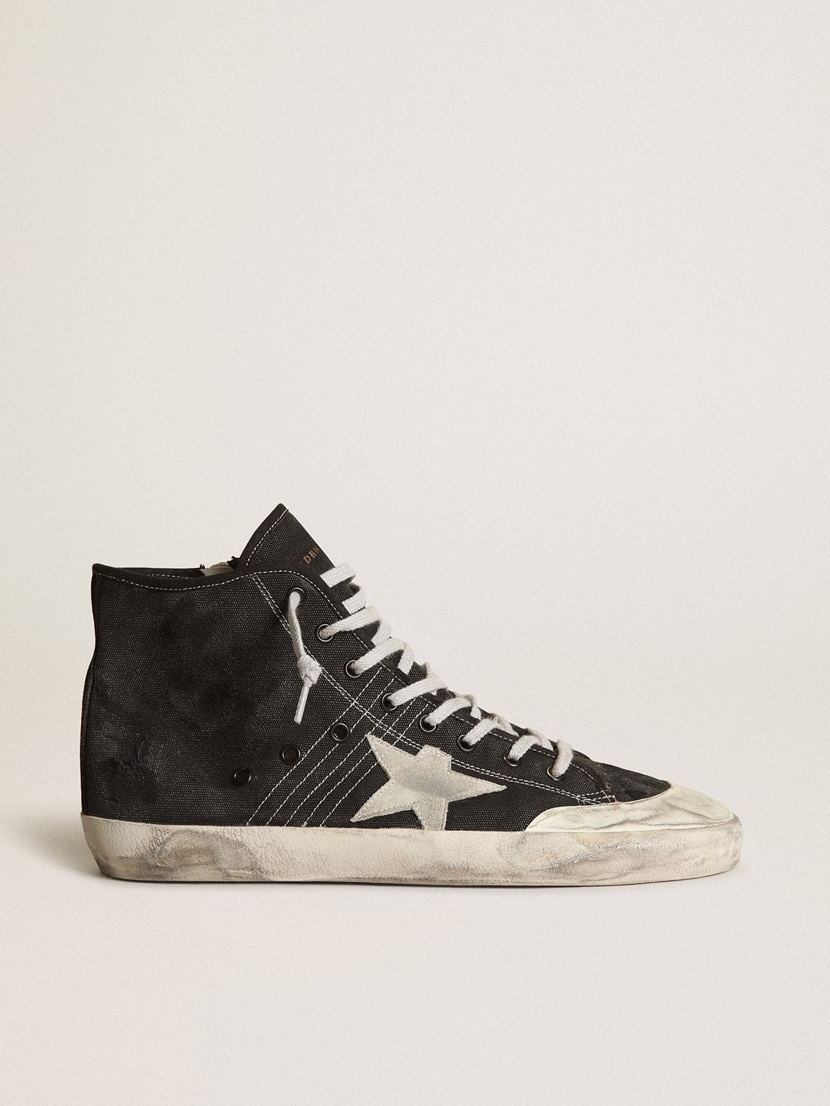 Golden Goose Francy Penstar In Black Canvas With White Suede Star And Black Suede Heel Tab - Sneaker Türkiye