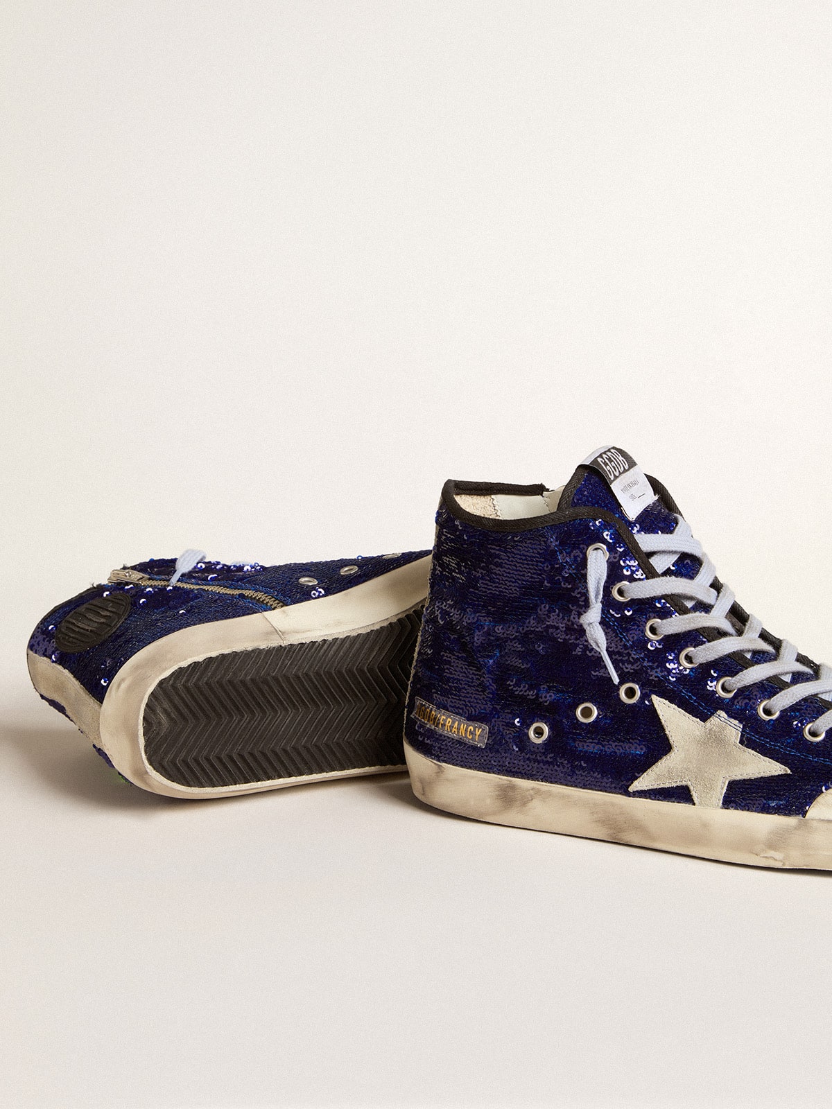 Golden Goose Men’s Francy Penstar In Blue Sequins With Ice-Gray Suede Star - Sneaker Türkiye