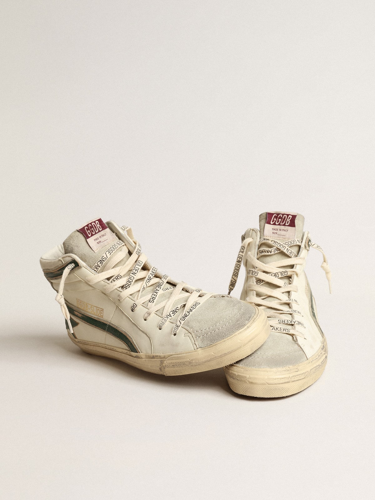 Golden Goose Slide In Beige Nappa With Green Laminated Leather Star And Flash - Sneaker Türkiye