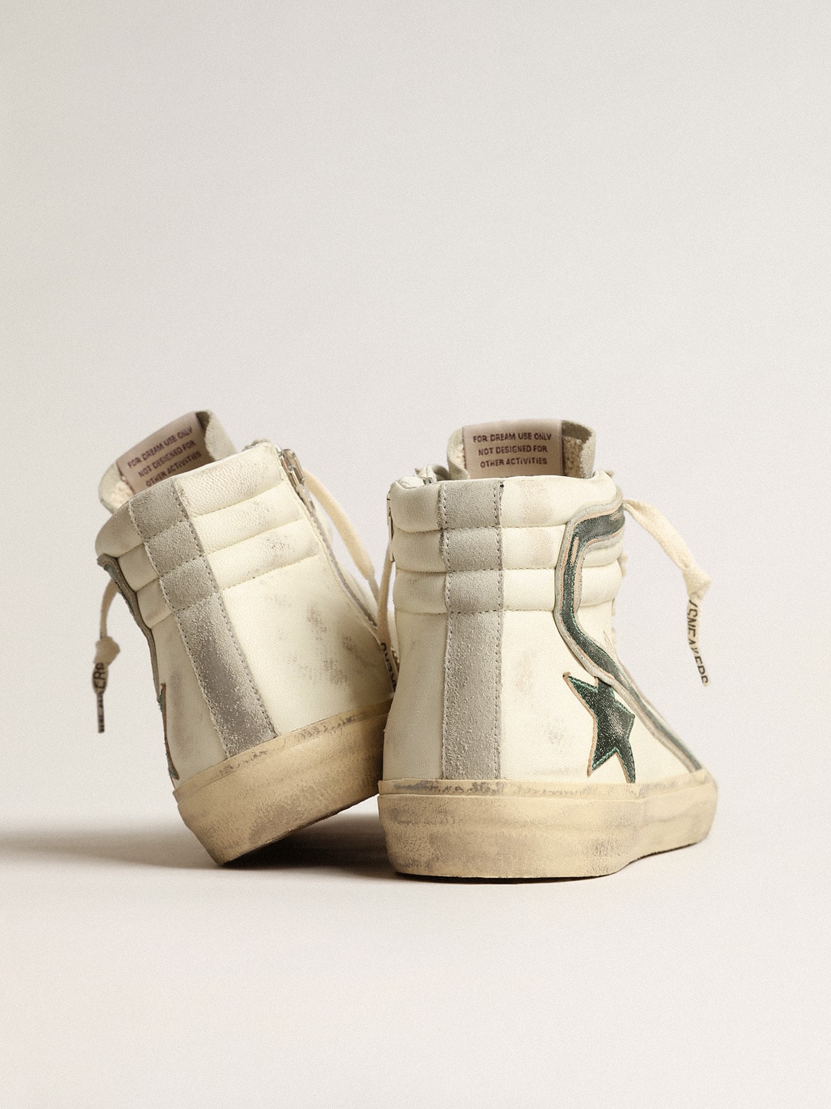 Golden Goose Slide In Beige Nappa With Green Laminated Leather Star And Flash - Sneaker Türkiye