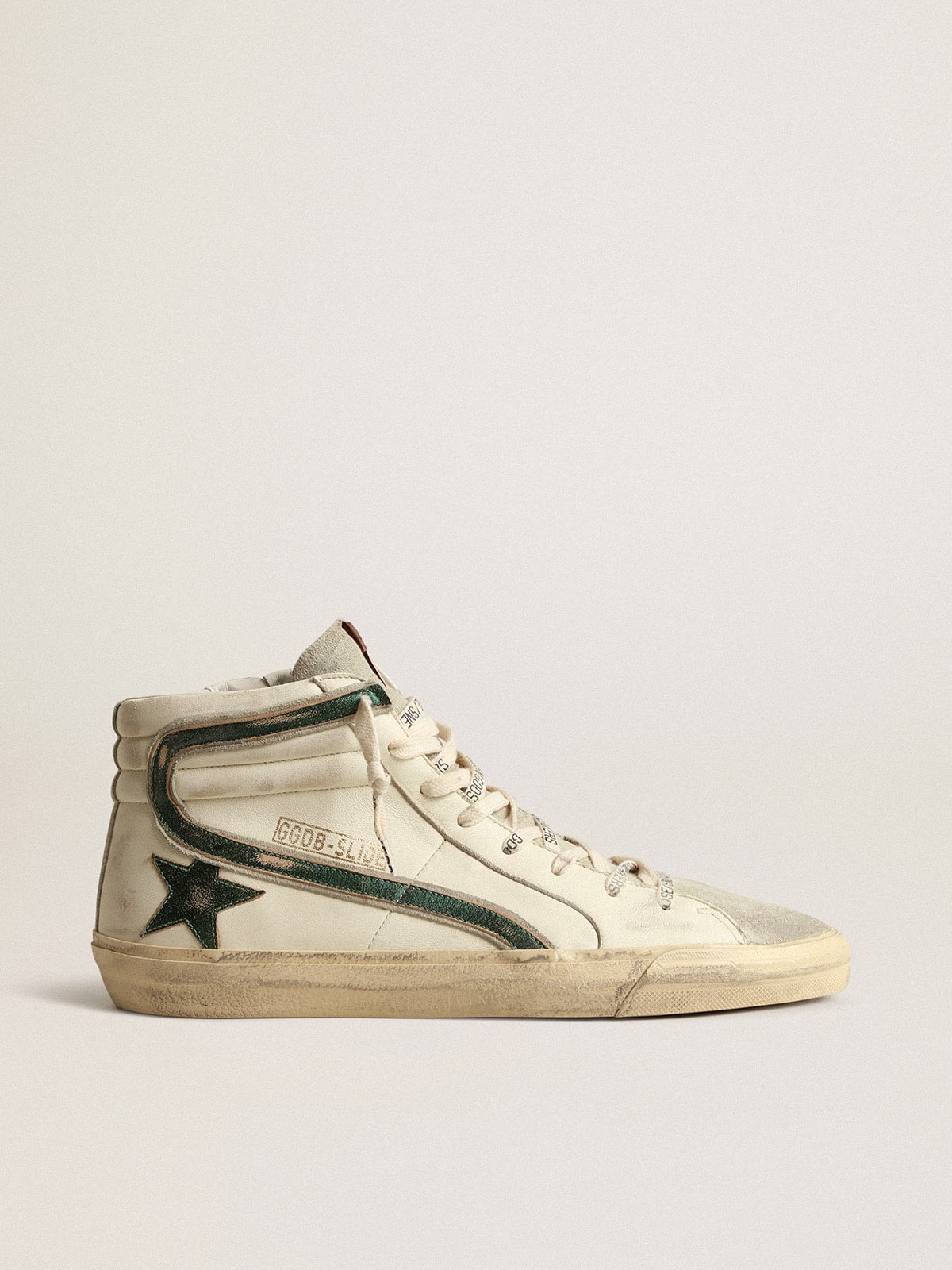 Golden Goose Slide In Beige Nappa With Green Laminated Leather Star And Flash - Sneaker Türkiye