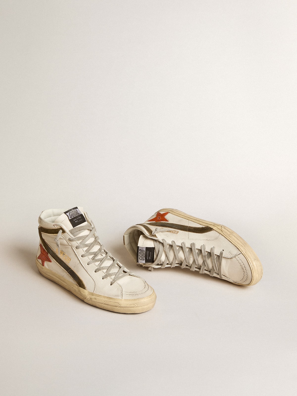Golden Goose Men’s Nappa Leather Slide With Orange Croc-Print Star And Green Suede Flash - Sneaker Türkiye