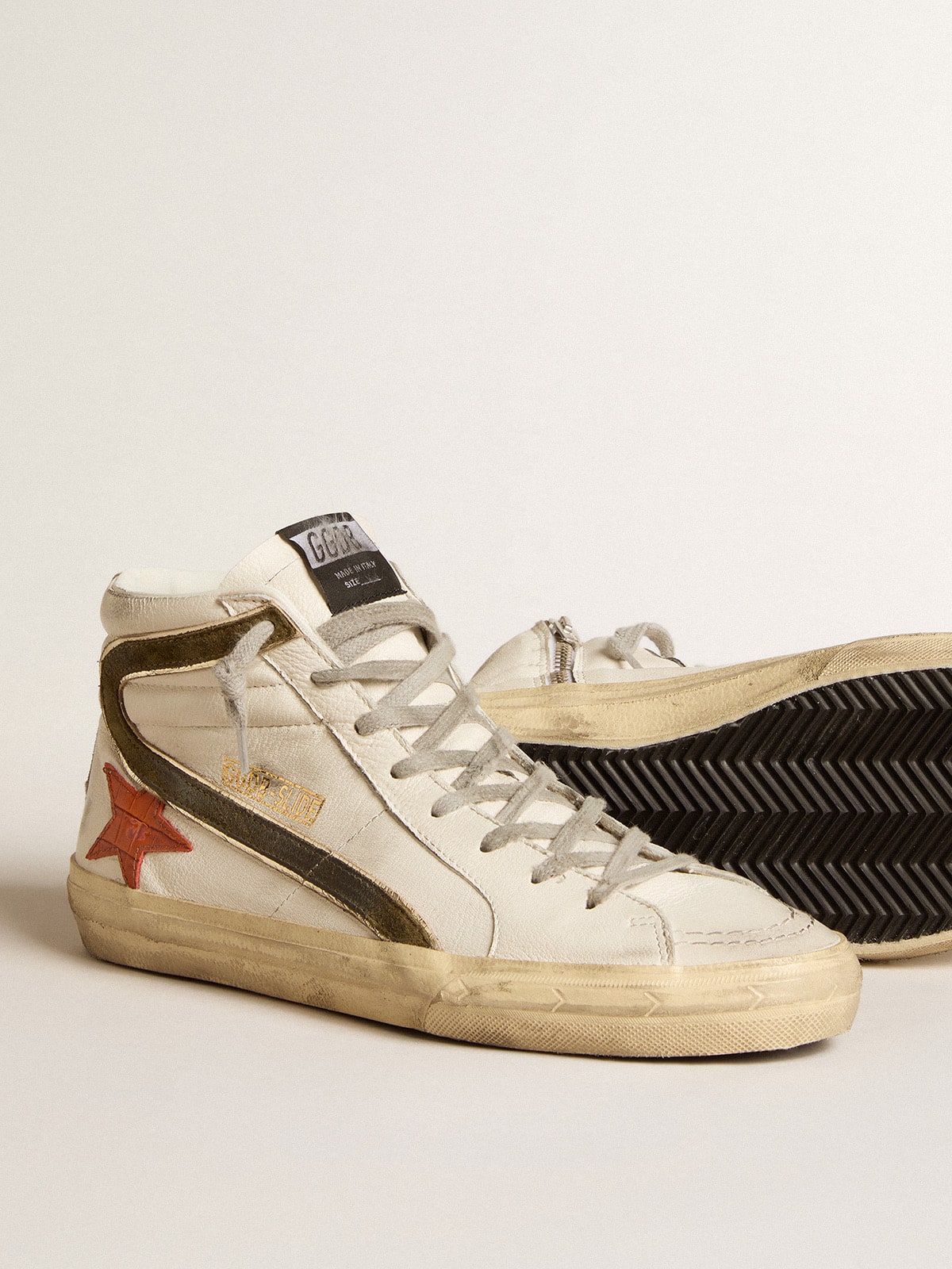 Golden Goose Men’s Nappa Leather Slide With Orange Croc-Print Star And Green Suede Flash - Sneaker Türkiye